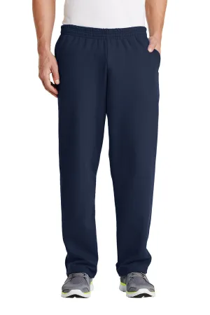 Port & Company Mens Core Pill Resistant Fleece Open Bottom Sweatpants w/ Pockets - Navy Blue