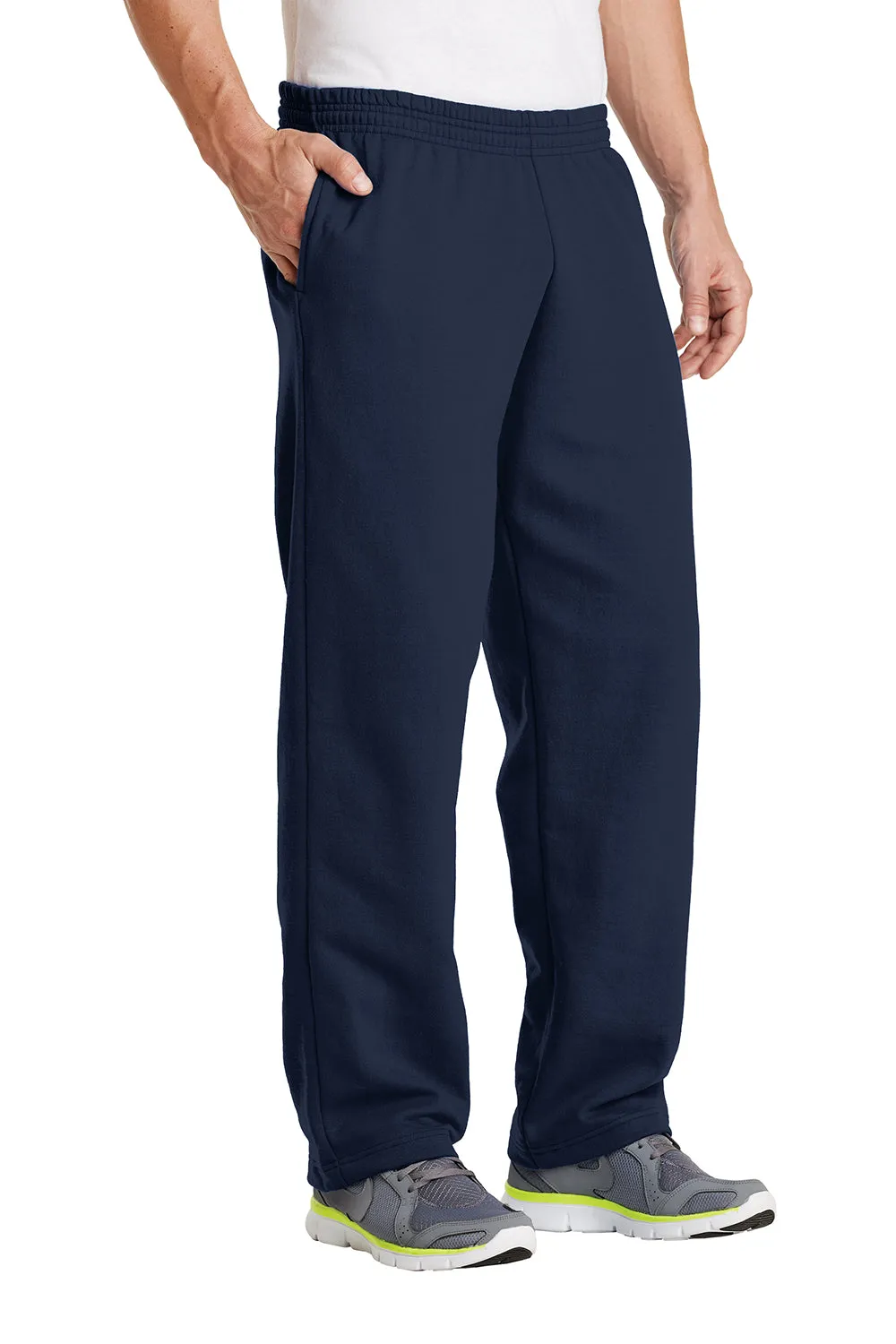 Port & Company Mens Core Pill Resistant Fleece Open Bottom Sweatpants w/ Pockets - Navy Blue