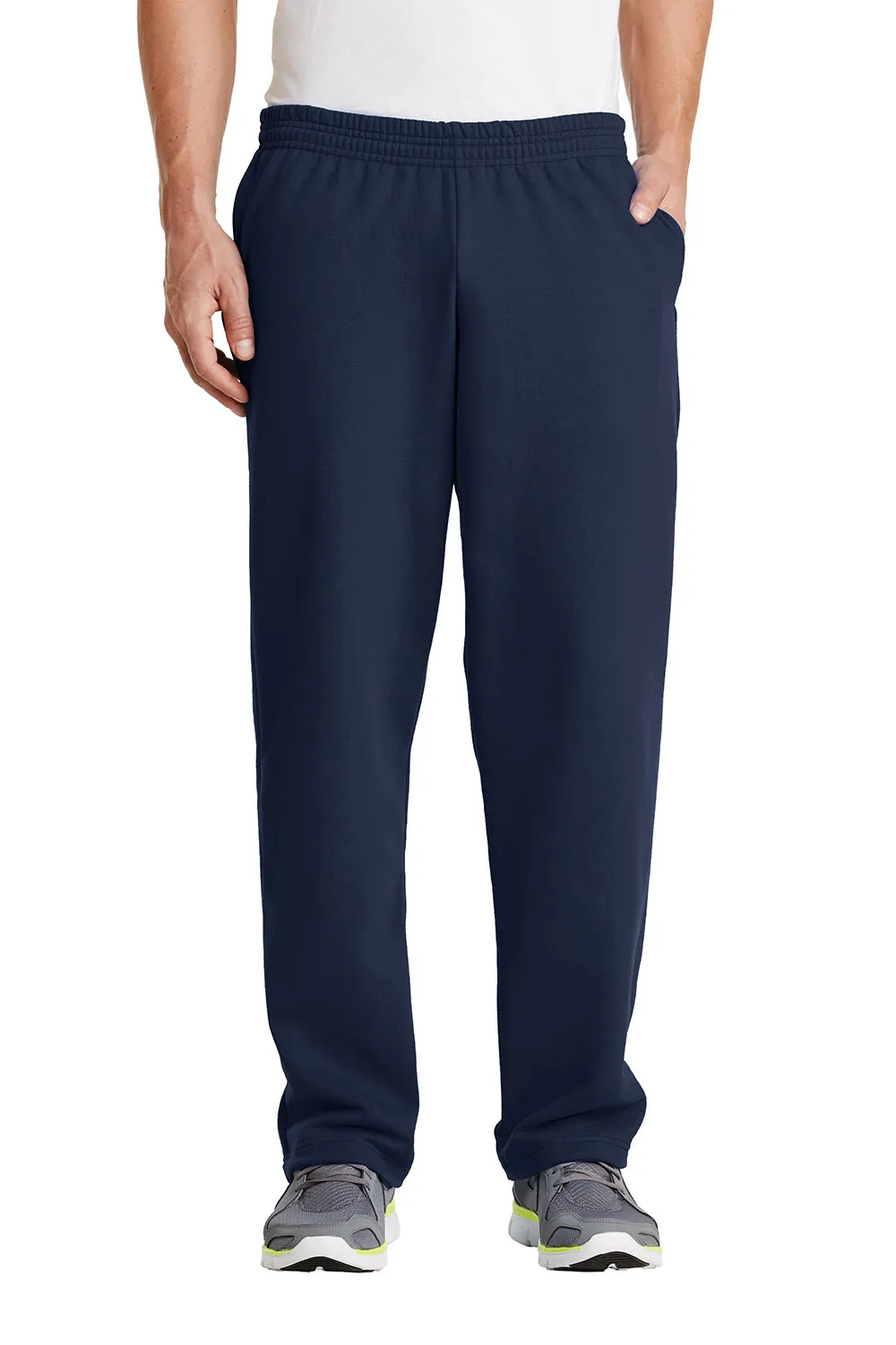 Port & Company Mens Core Pill Resistant Fleece Open Bottom Sweatpants w/ Pockets - Navy Blue