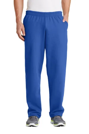 Port & Company Mens Core Pill Resistant Fleece Open Bottom Sweatpants w/ Pockets - Royal Blue