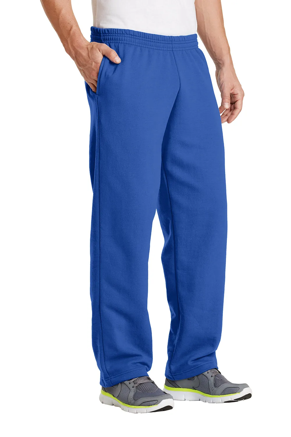 Port & Company Mens Core Pill Resistant Fleece Open Bottom Sweatpants w/ Pockets - Royal Blue