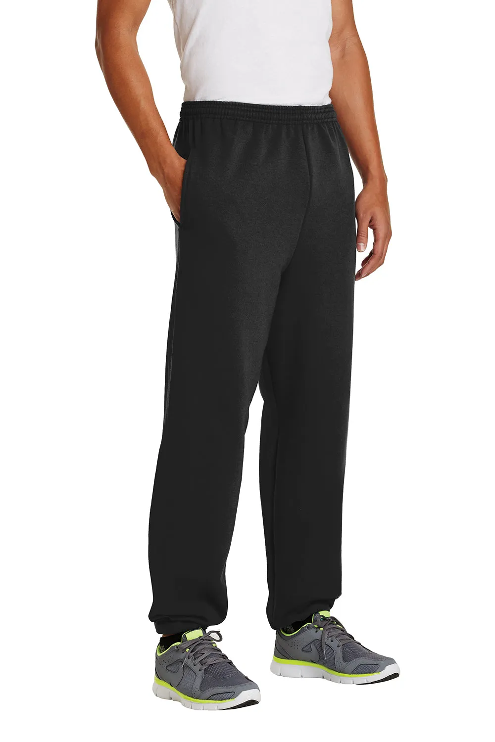 Port & Company Mens Essential Pill Resistant Fleece Sweatpants w/ Pockets - Jet Black