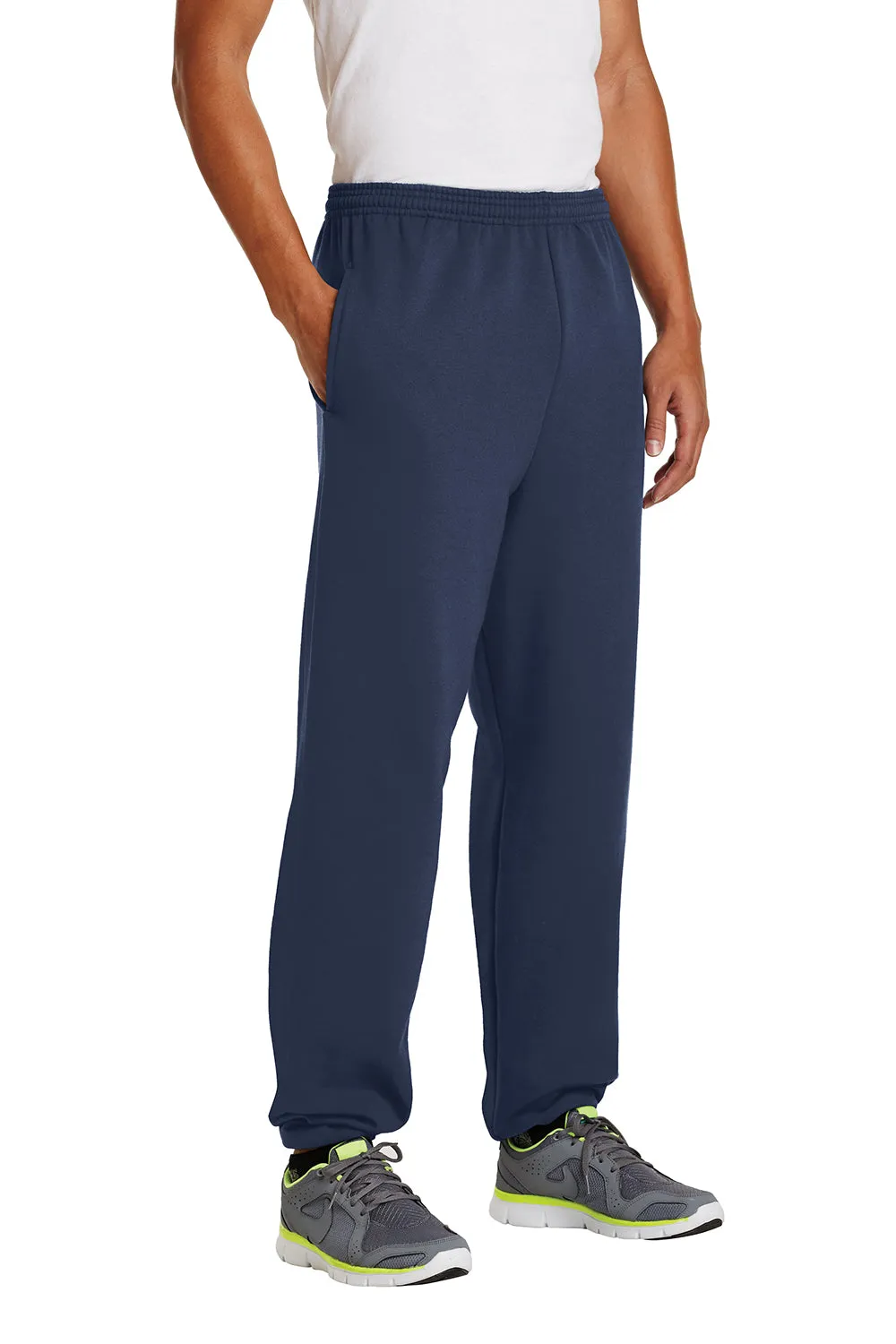 Port & Company Mens Essential Pill Resistant Fleece Sweatpants w/ Pockets - Navy Blue