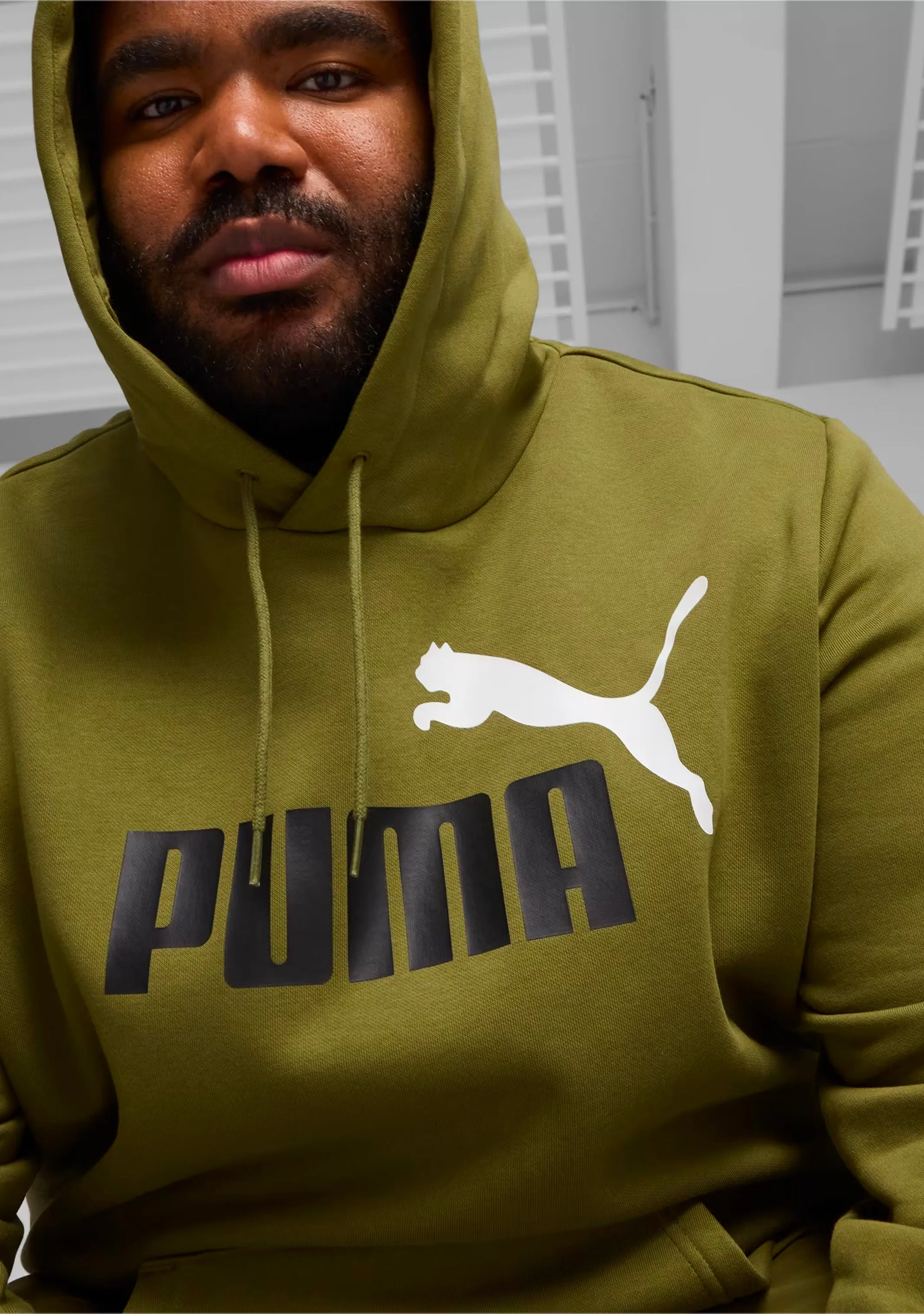 Puma Men's Essentials  Two-Tone Big Logo Hoodie Olive Green <br> 586764 35