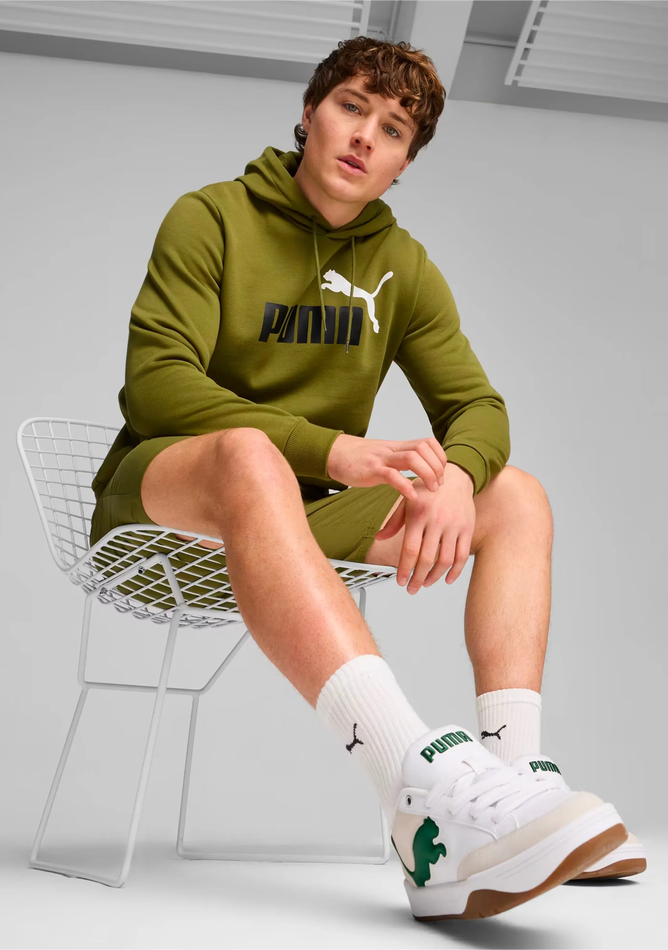Puma Men's Essentials  Two-Tone Big Logo Hoodie Olive Green <br> 586764 35