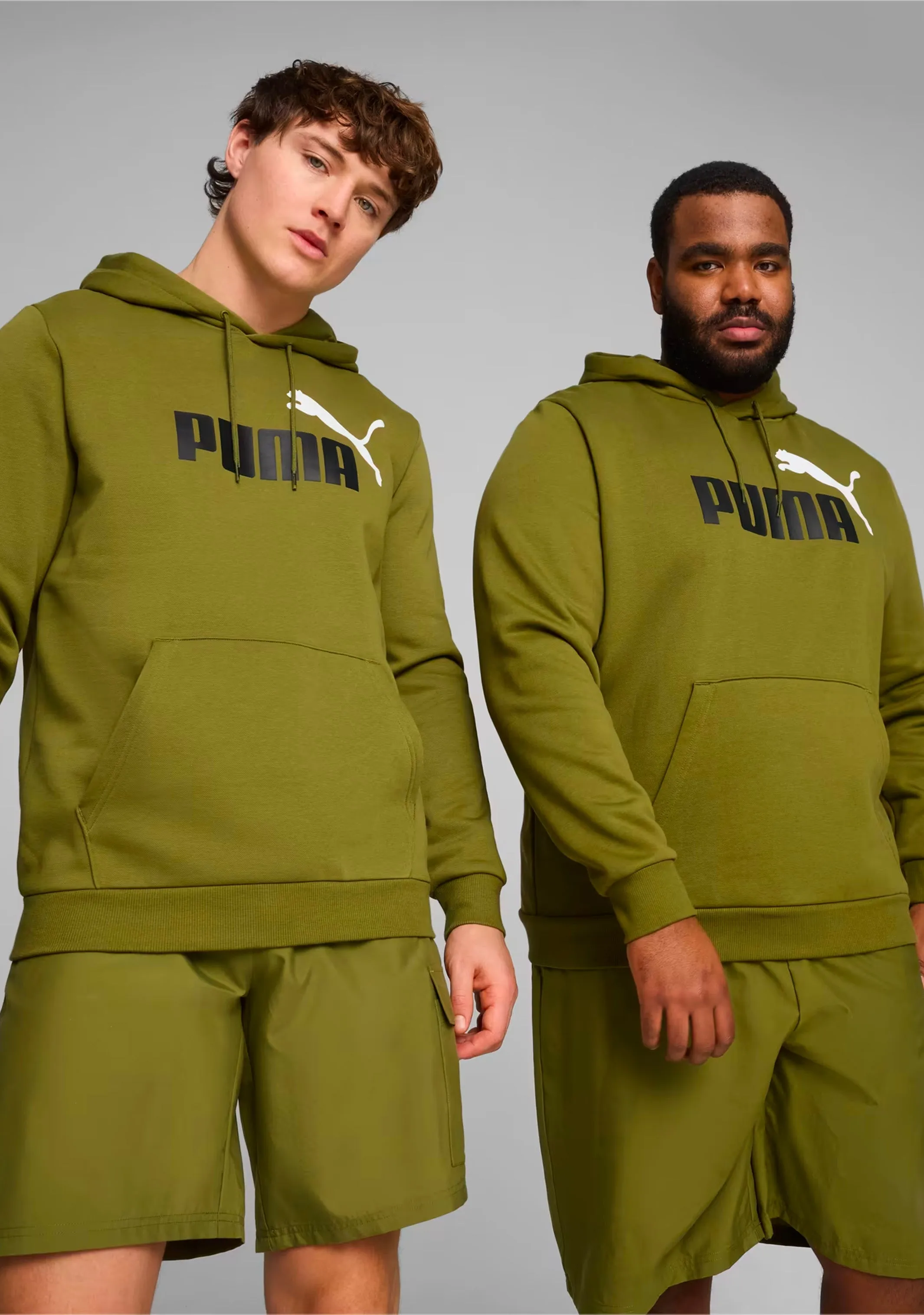Puma Men's Essentials  Two-Tone Big Logo Hoodie Olive Green <br> 586764 35