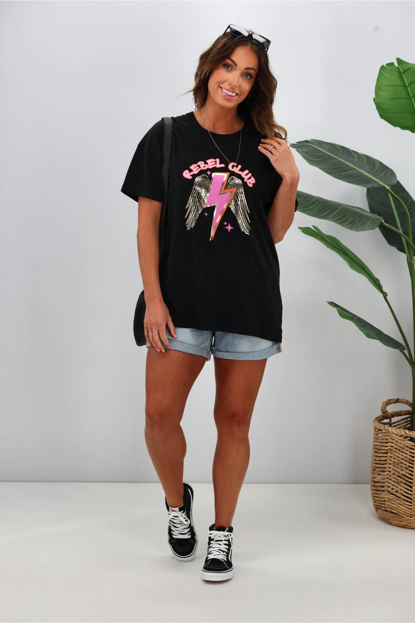 Rebel Club by Shine On Angelic Stars Boyfriend Tee Jet Black