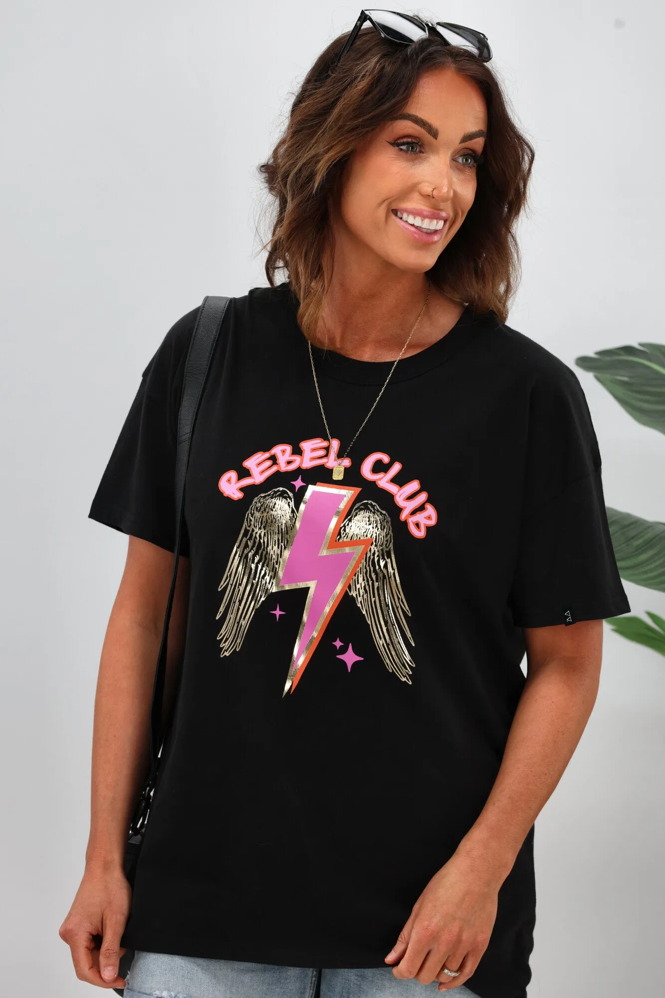 Rebel Club by Shine On Angelic Stars Boyfriend Tee Jet Black