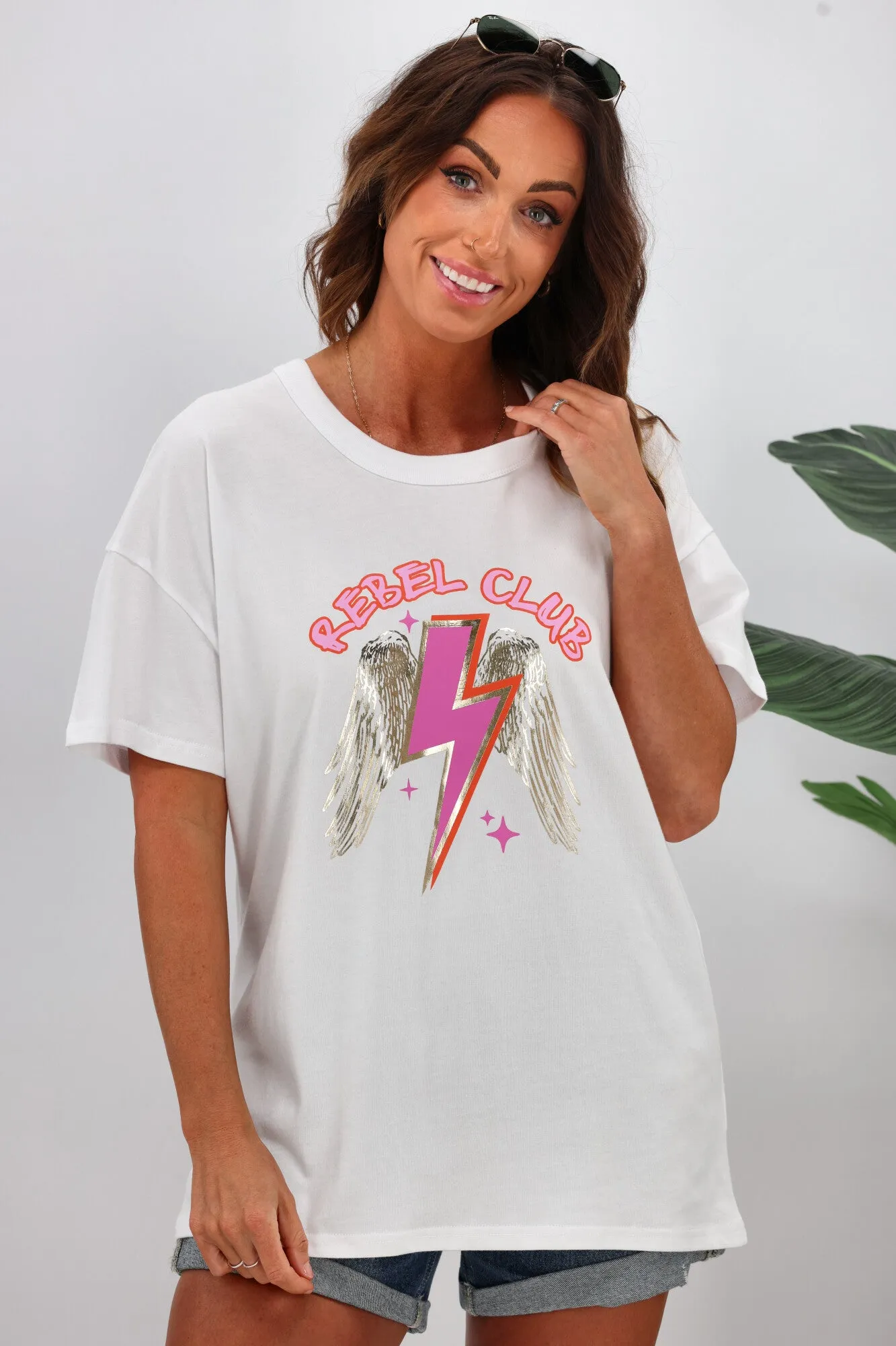 Rebel Club by Shine On Angelic Stars Boyfriend Tee White