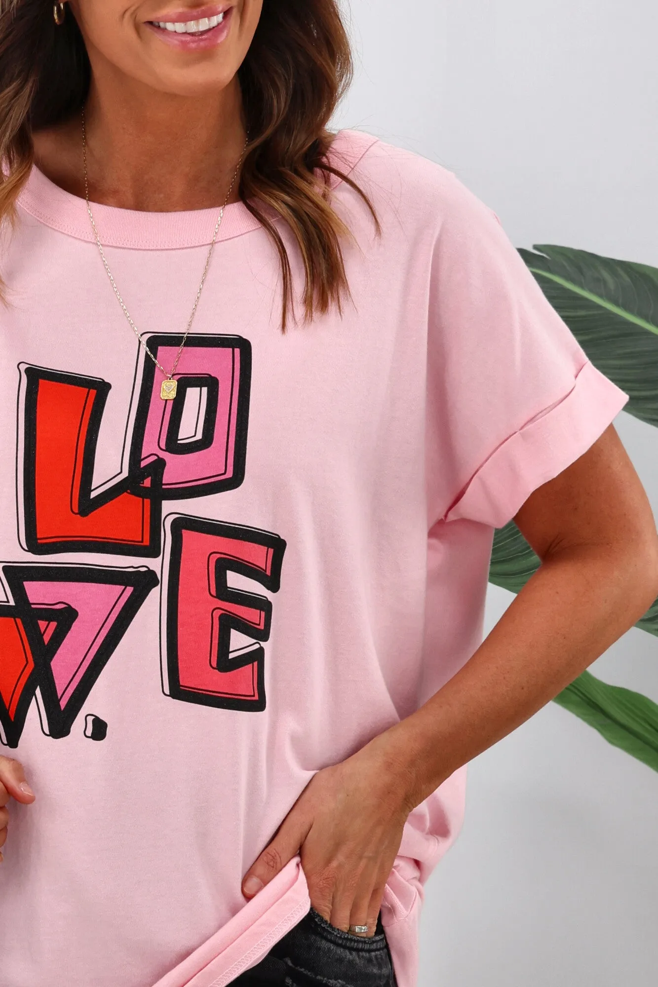 Rebel Club by Shine On Heartfelt Love Cap Sleeve Tee Pink