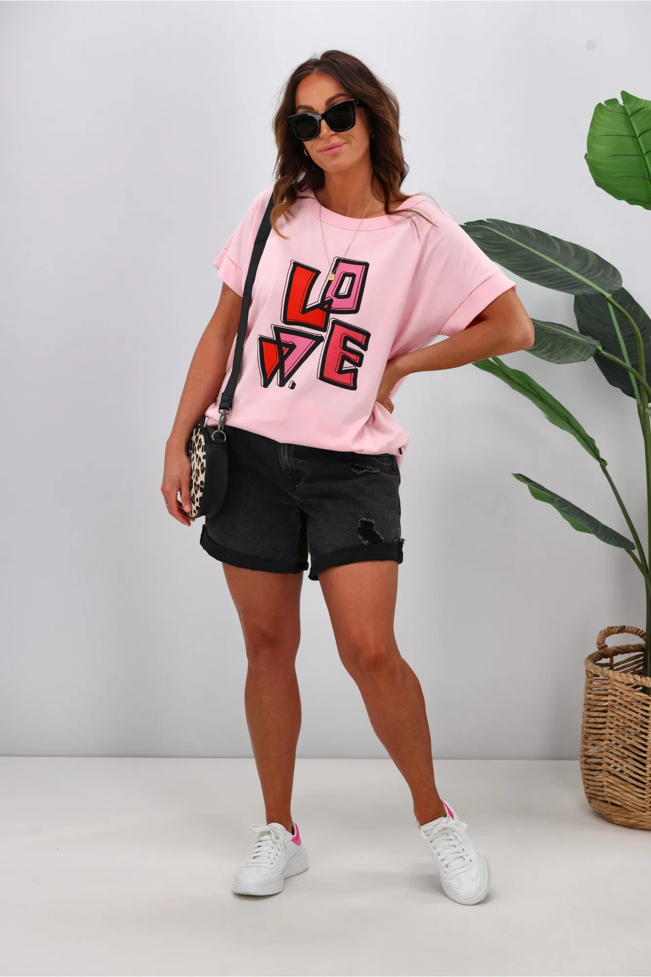 Rebel Club by Shine On Heartfelt Love Cap Sleeve Tee Pink