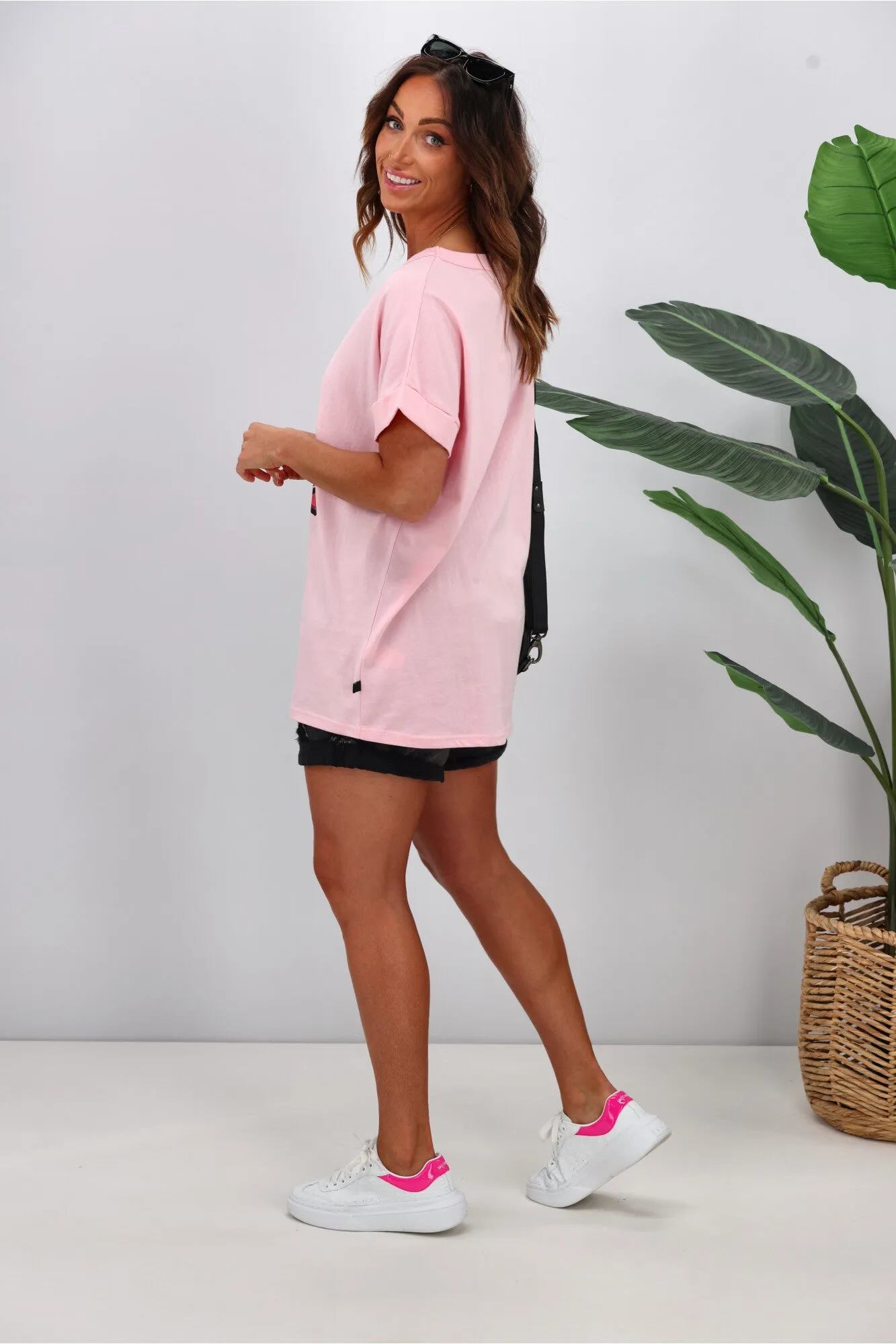 Rebel Club by Shine On Heartfelt Love Cap Sleeve Tee Pink
