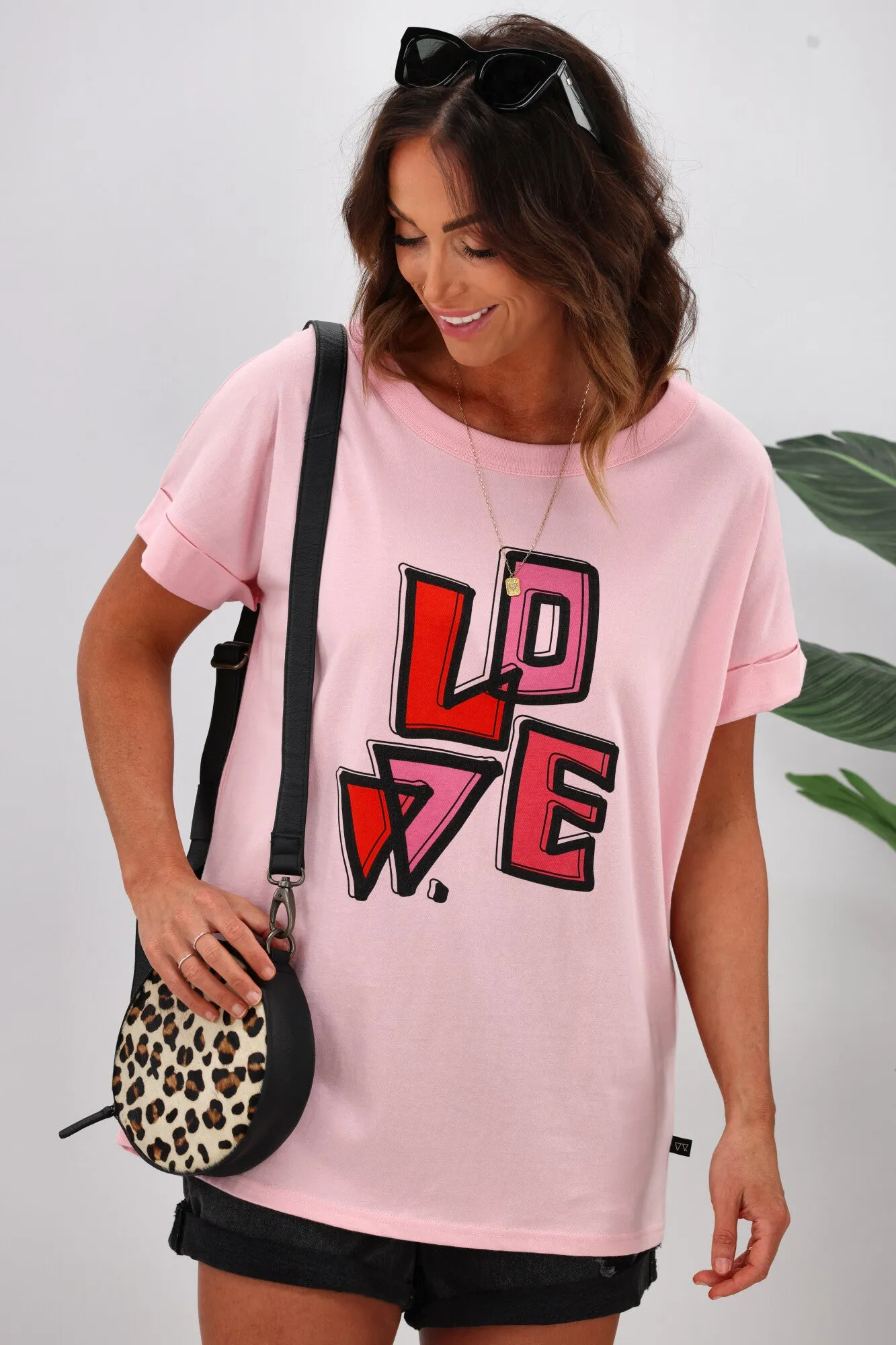 Rebel Club by Shine On Heartfelt Love Cap Sleeve Tee Pink