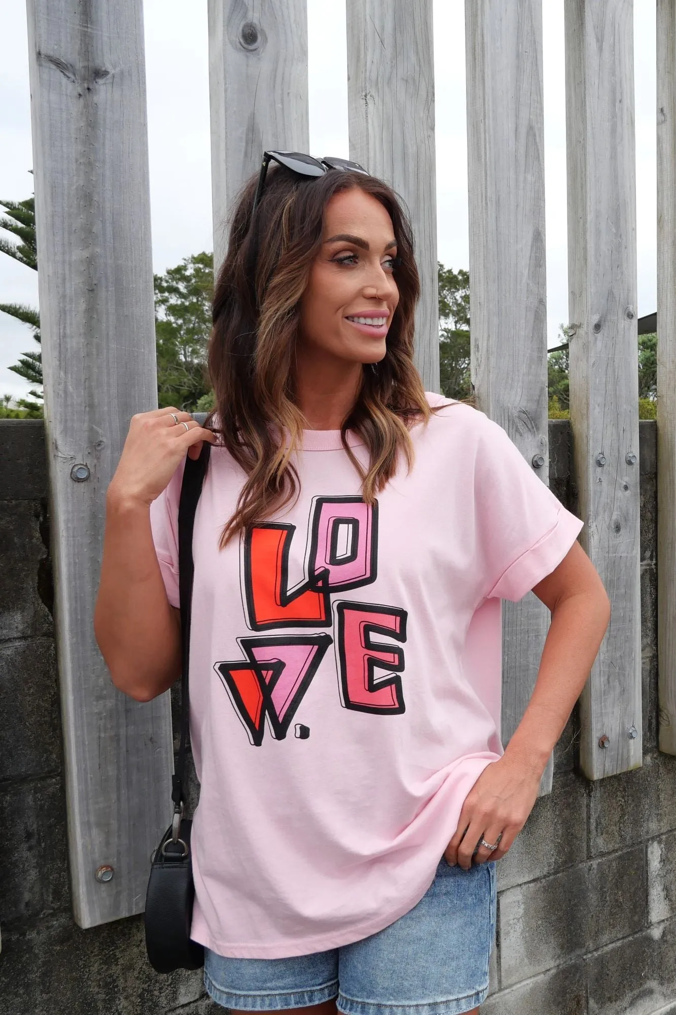 Rebel Club by Shine On Heartfelt Love Cap Sleeve Tee Pink