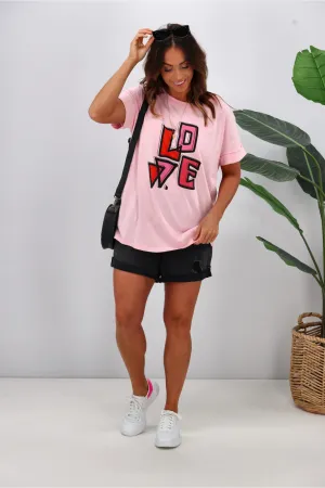 Rebel Club by Shine On Heartfelt Love Cap Sleeve Tee Pink