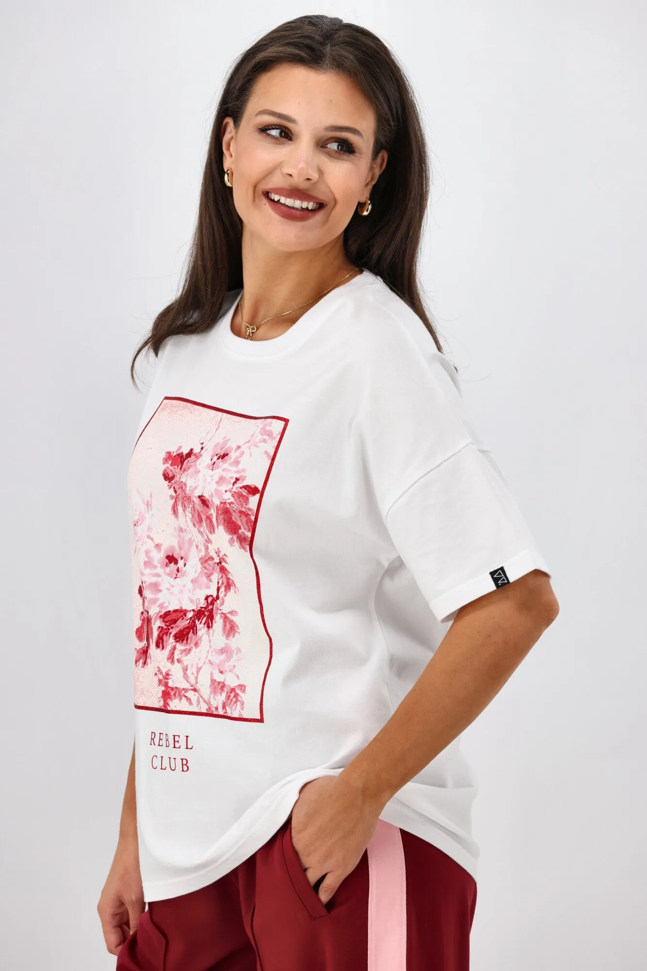 Rebel Club Floral Edge Boyfriend Tee White
