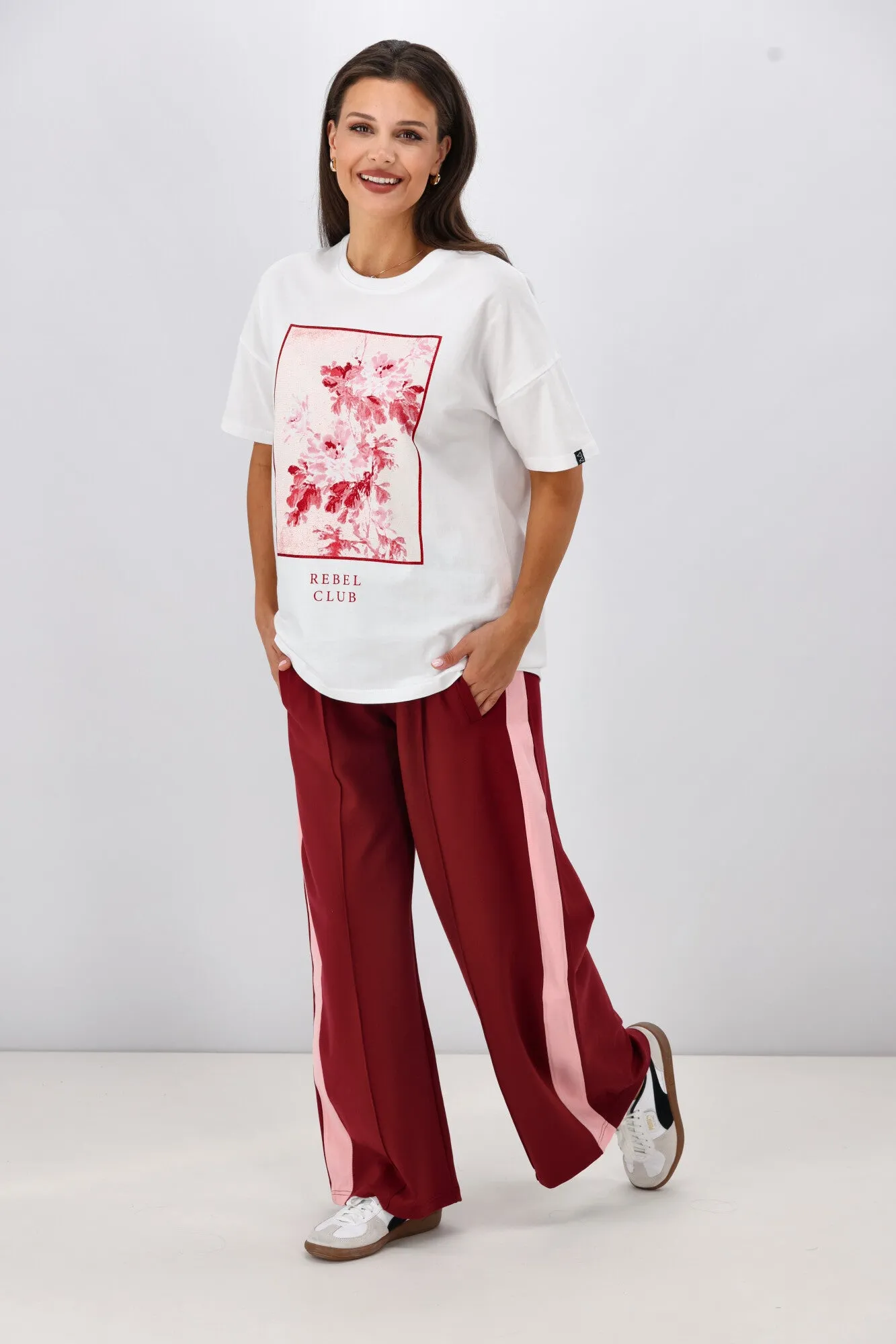 Rebel Club Floral Edge Boyfriend Tee White