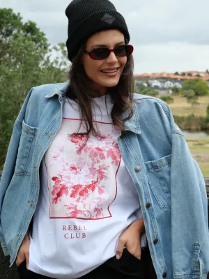 Rebel Club Floral Edge Boyfriend Tee White
