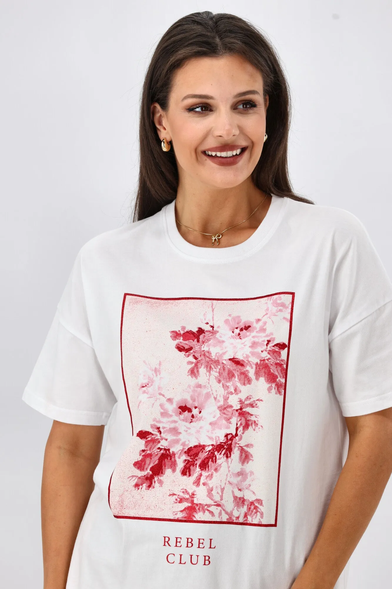 Rebel Club Floral Edge Boyfriend Tee White