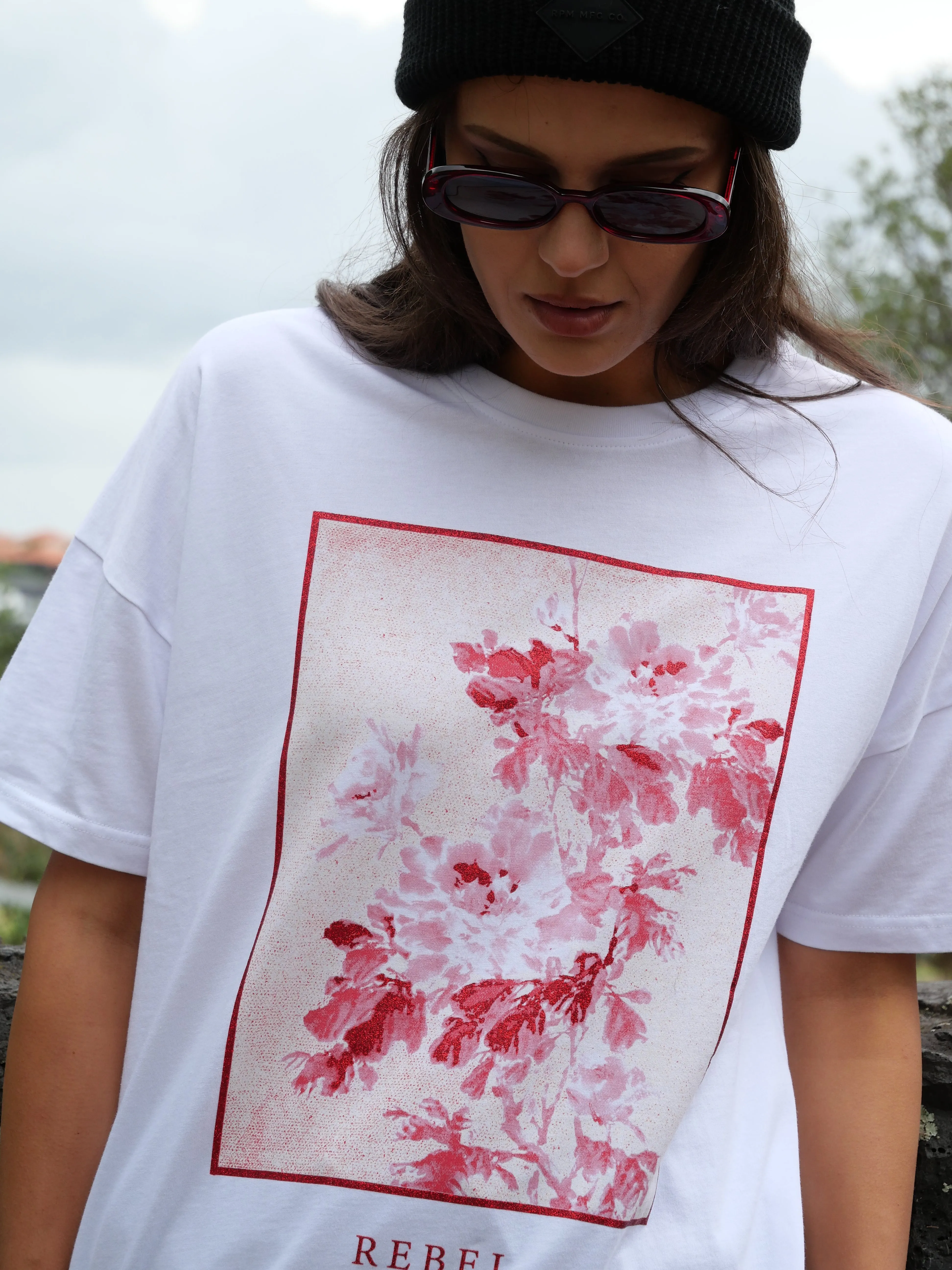 Rebel Club Floral Edge Boyfriend Tee White