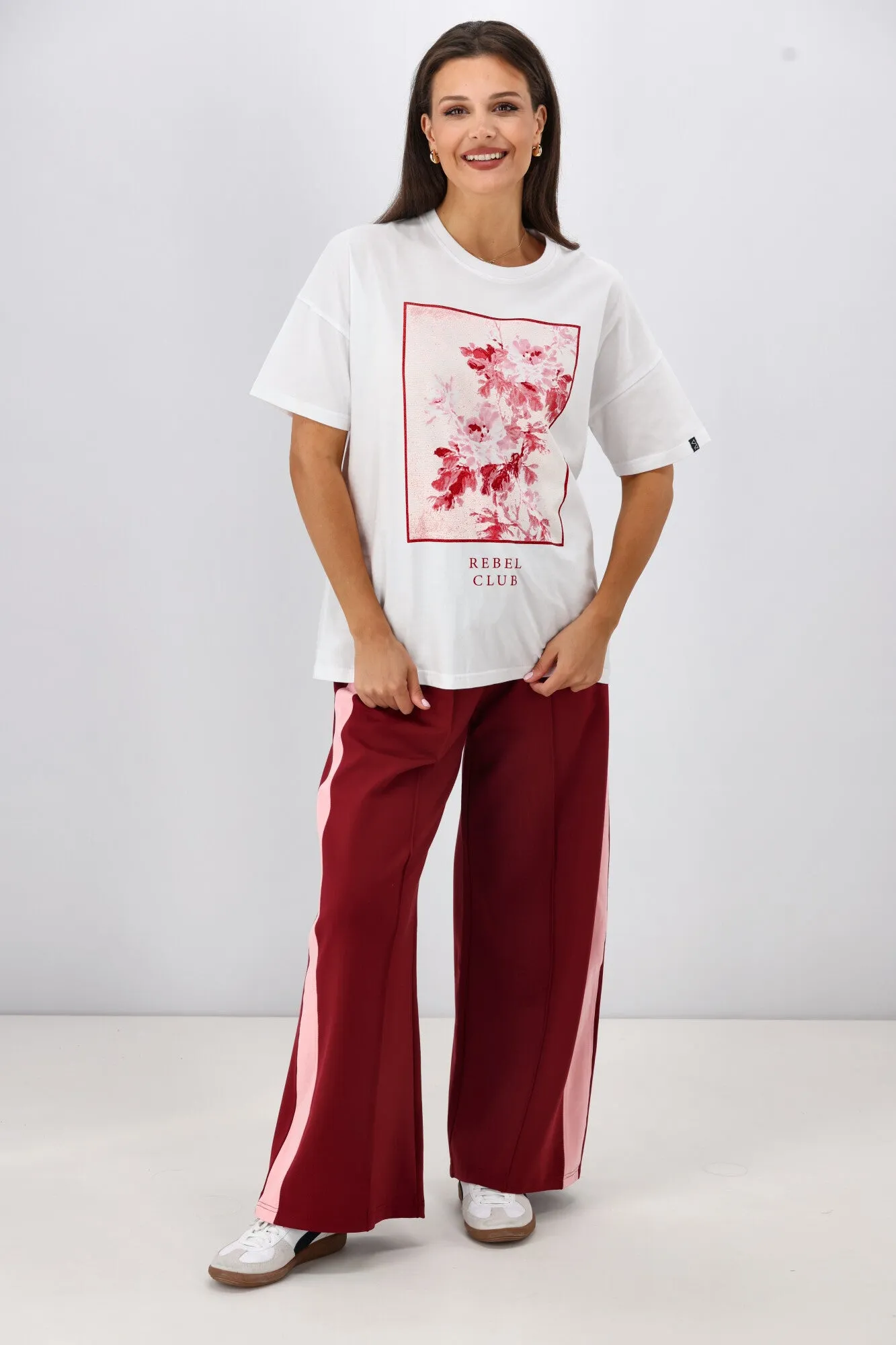 Rebel Club Floral Edge Boyfriend Tee White