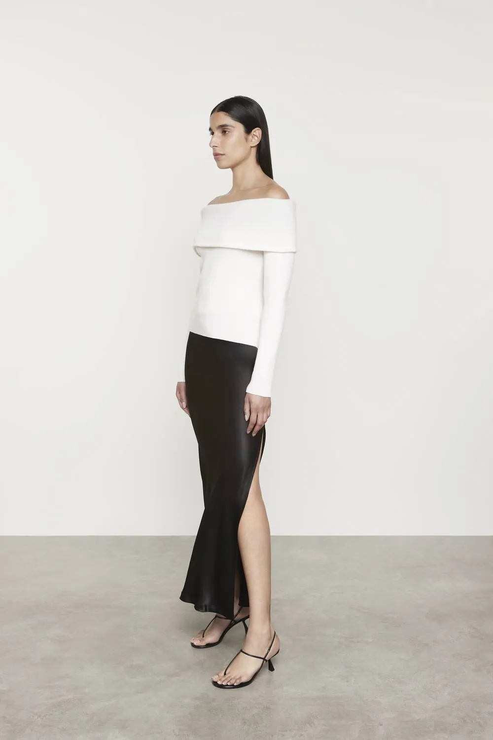 Satin Bias Cut Skirt In Black
