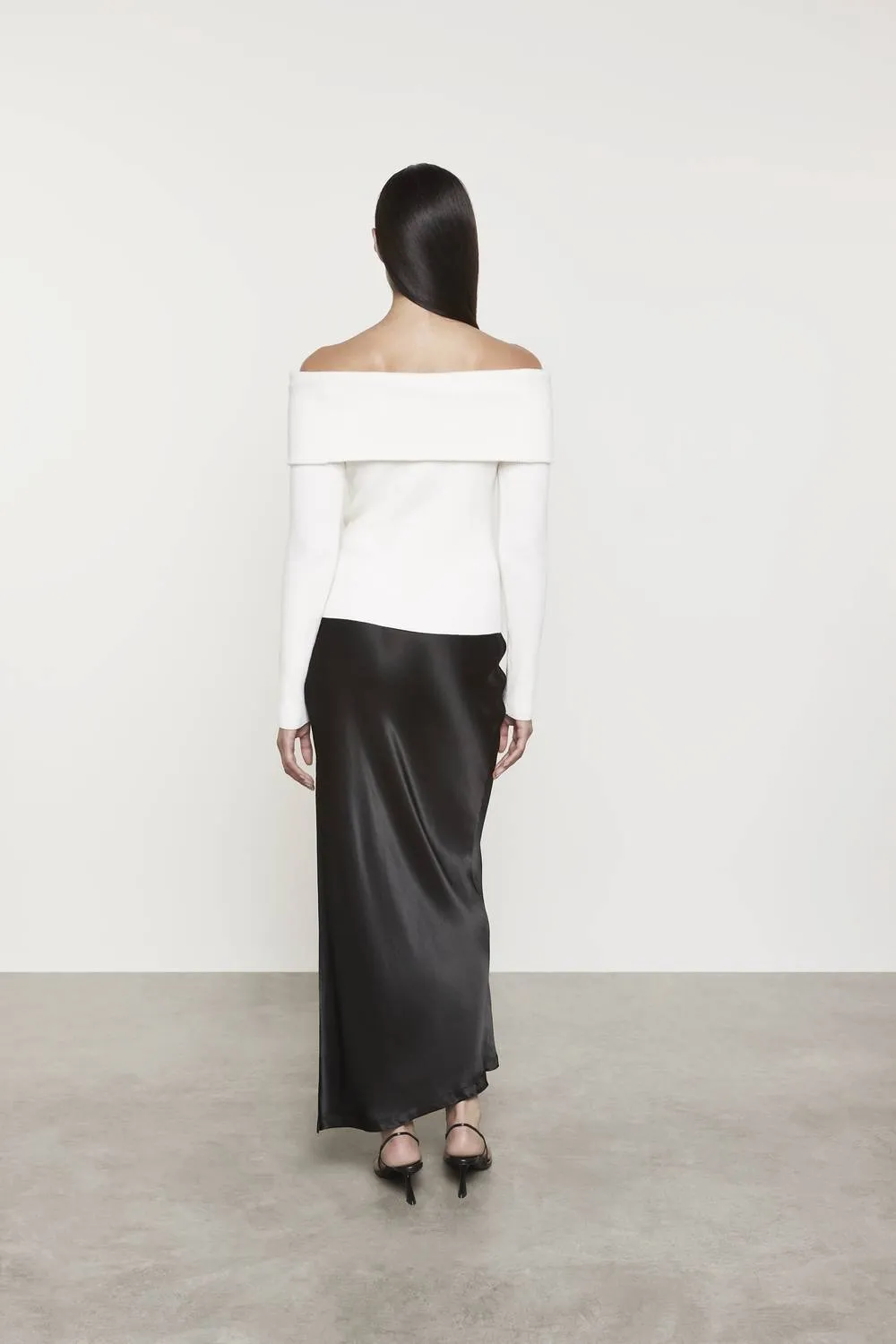 Satin Bias Cut Skirt In Black