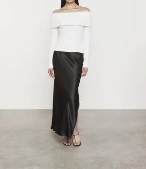 Satin Bias Cut Skirt In Black