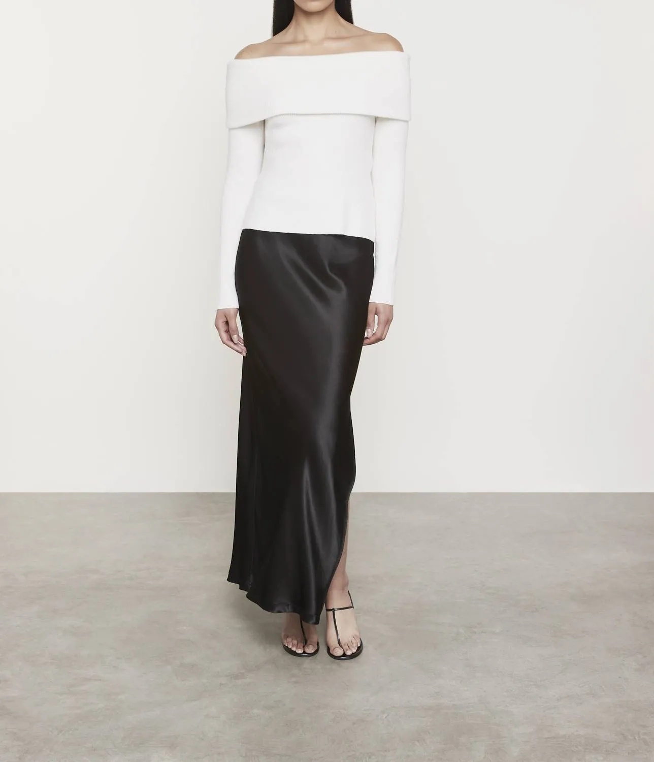 Satin Bias Cut Skirt In Black