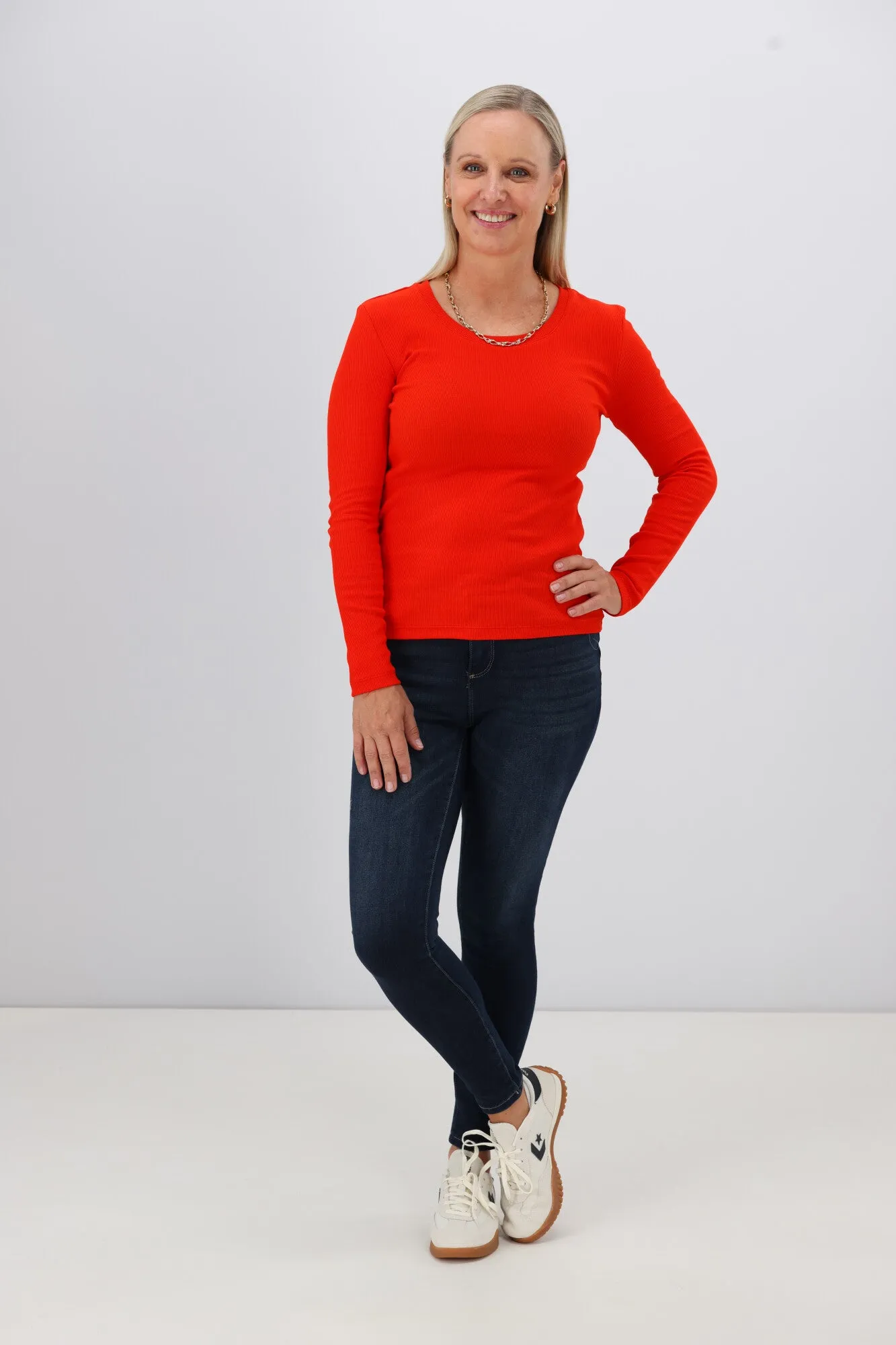 Shine On Essentials Rib Long Sleeve Bright Red