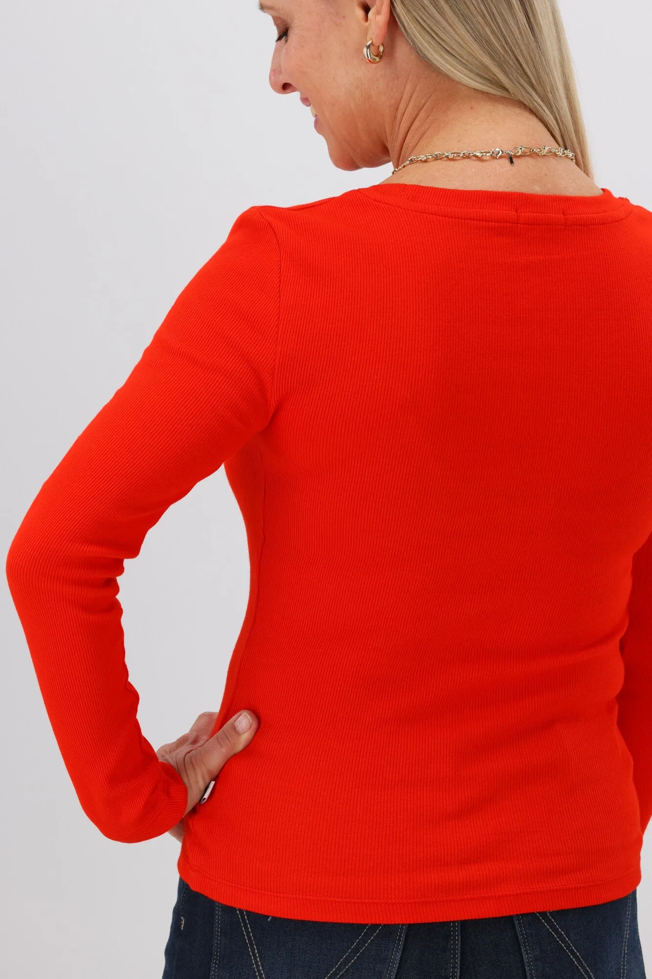 Shine On Essentials Rib Long Sleeve Bright Red