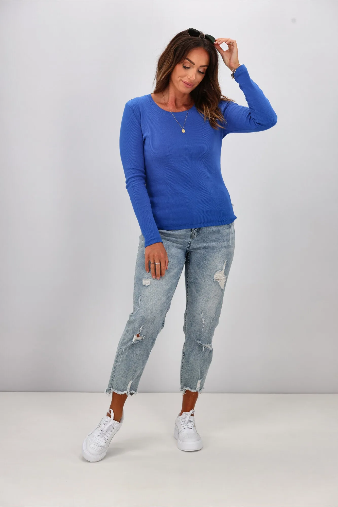 Shine On Essentials Rib Long Sleeve Cobalt Blue