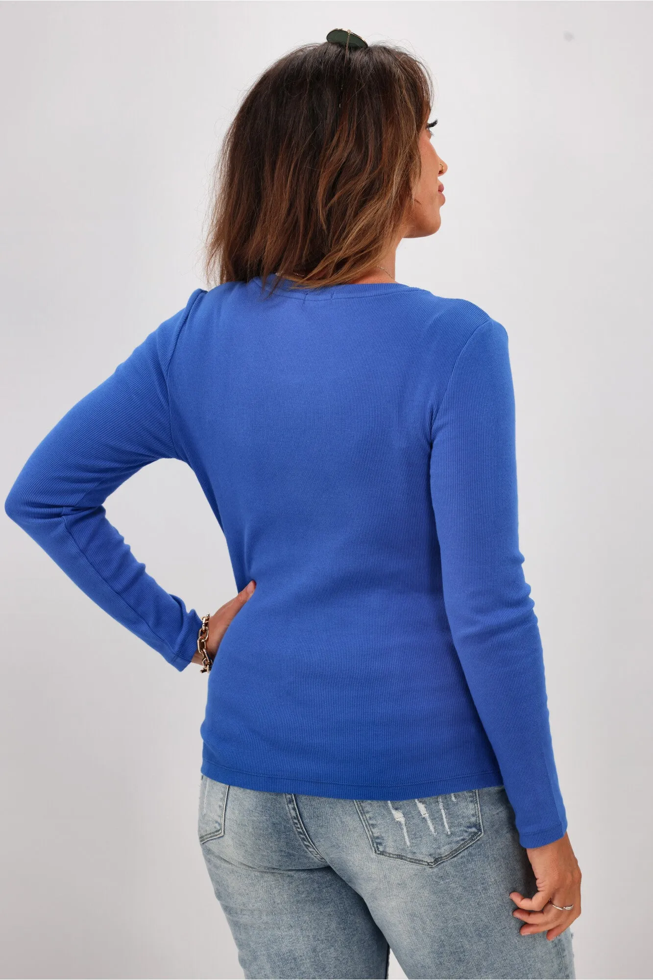 Shine On Essentials Rib Long Sleeve Cobalt Blue