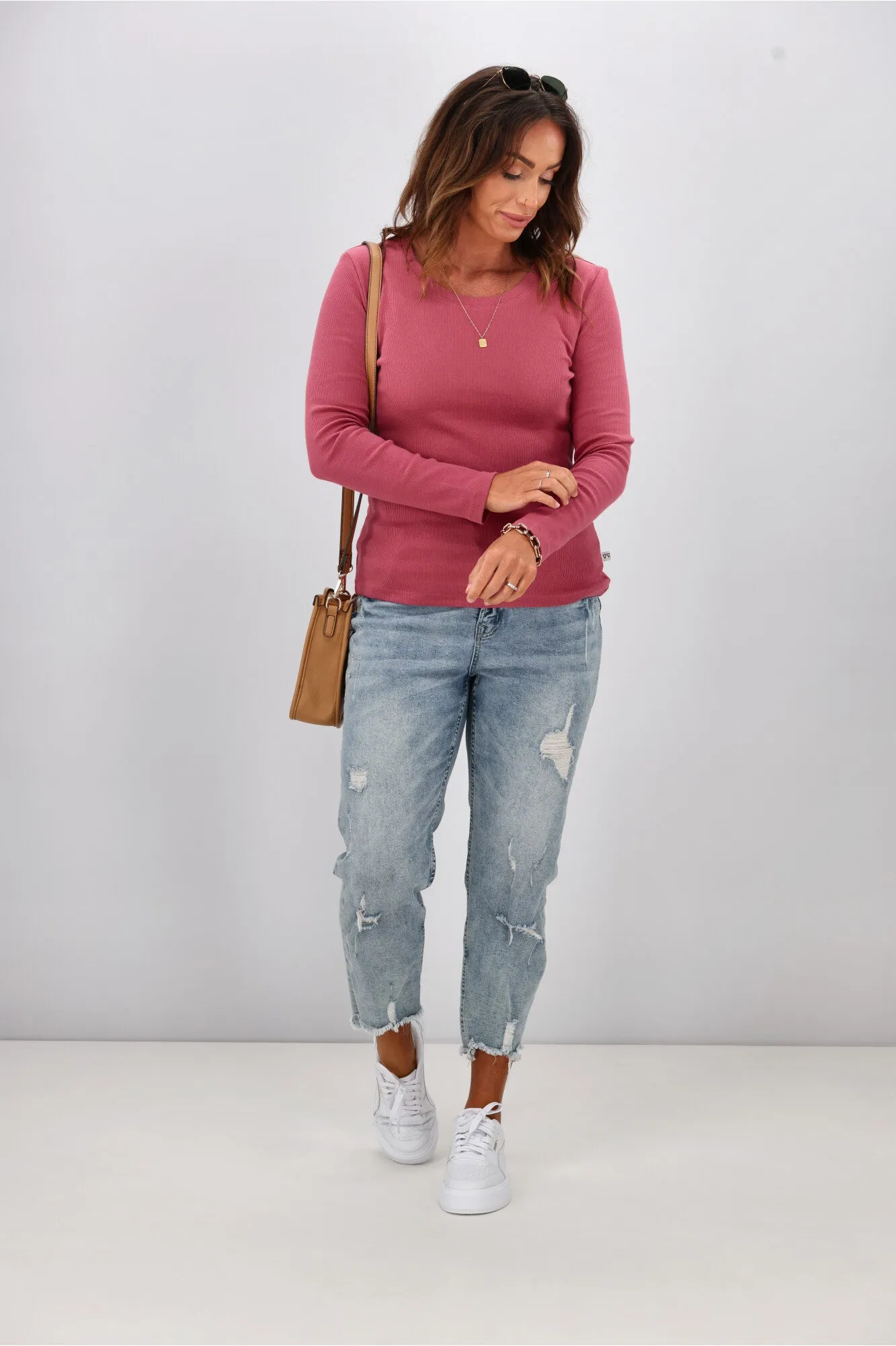 Shine On Essentials Rib Long Sleeve Dusty Rose