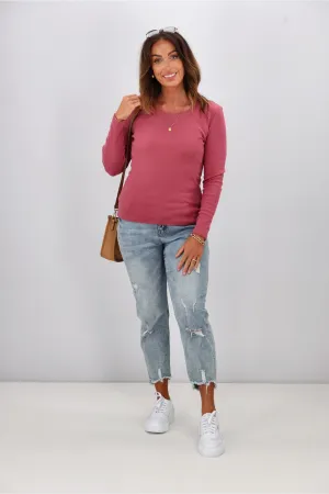 Shine On Essentials Rib Long Sleeve Dusty Rose