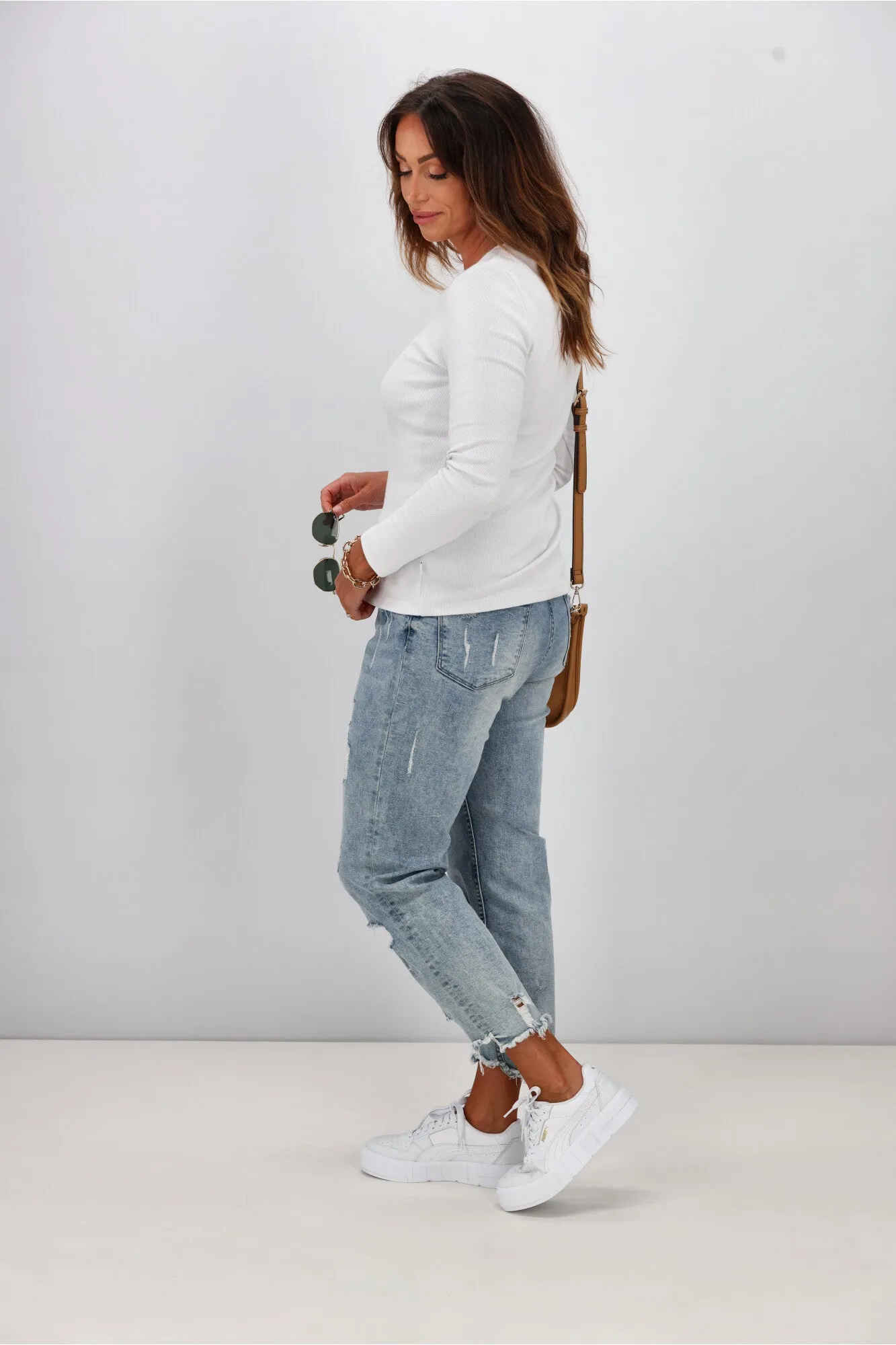 Shine On Essentials Rib Long Sleeve White