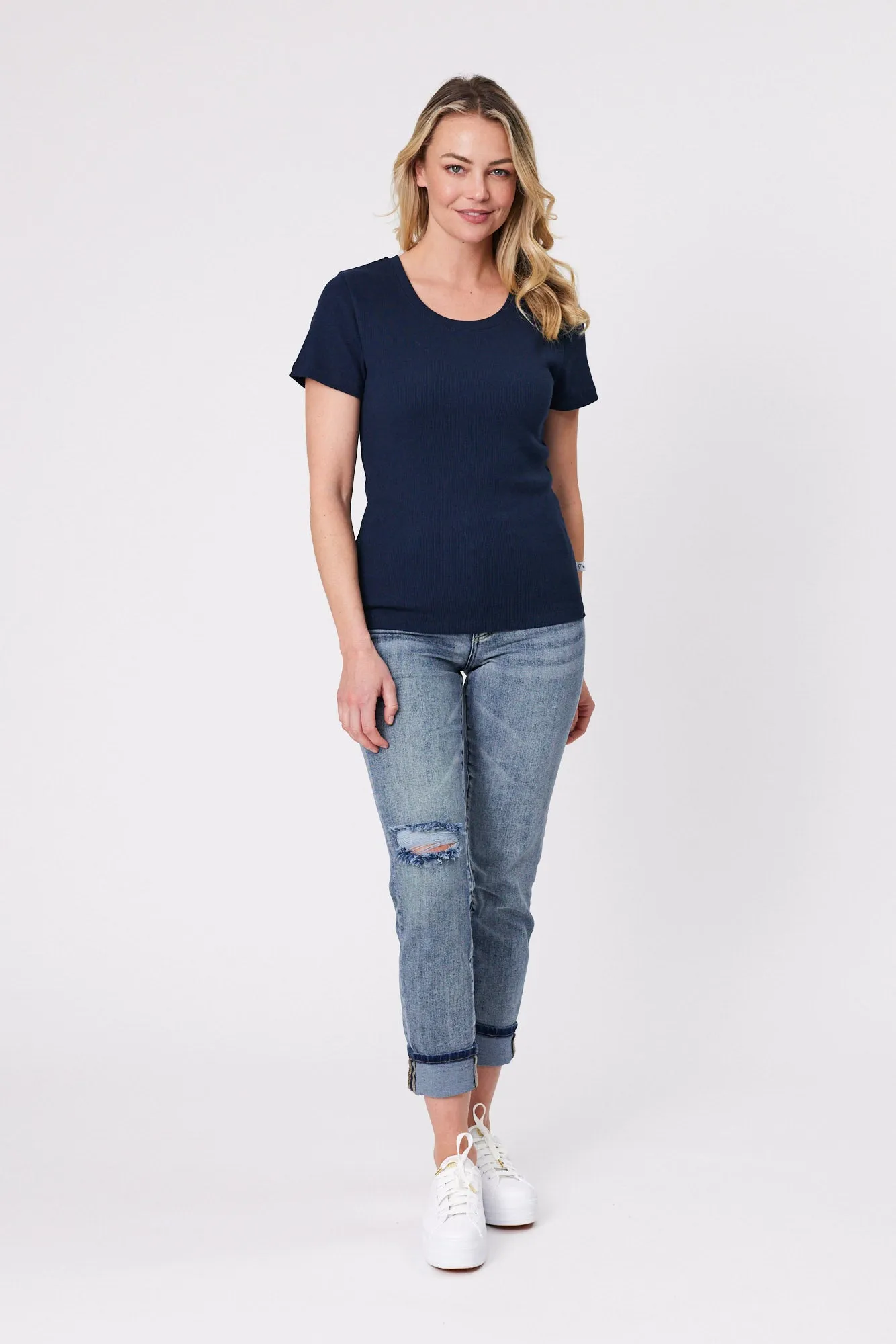 Shine On Essentials Rib Tee Navy