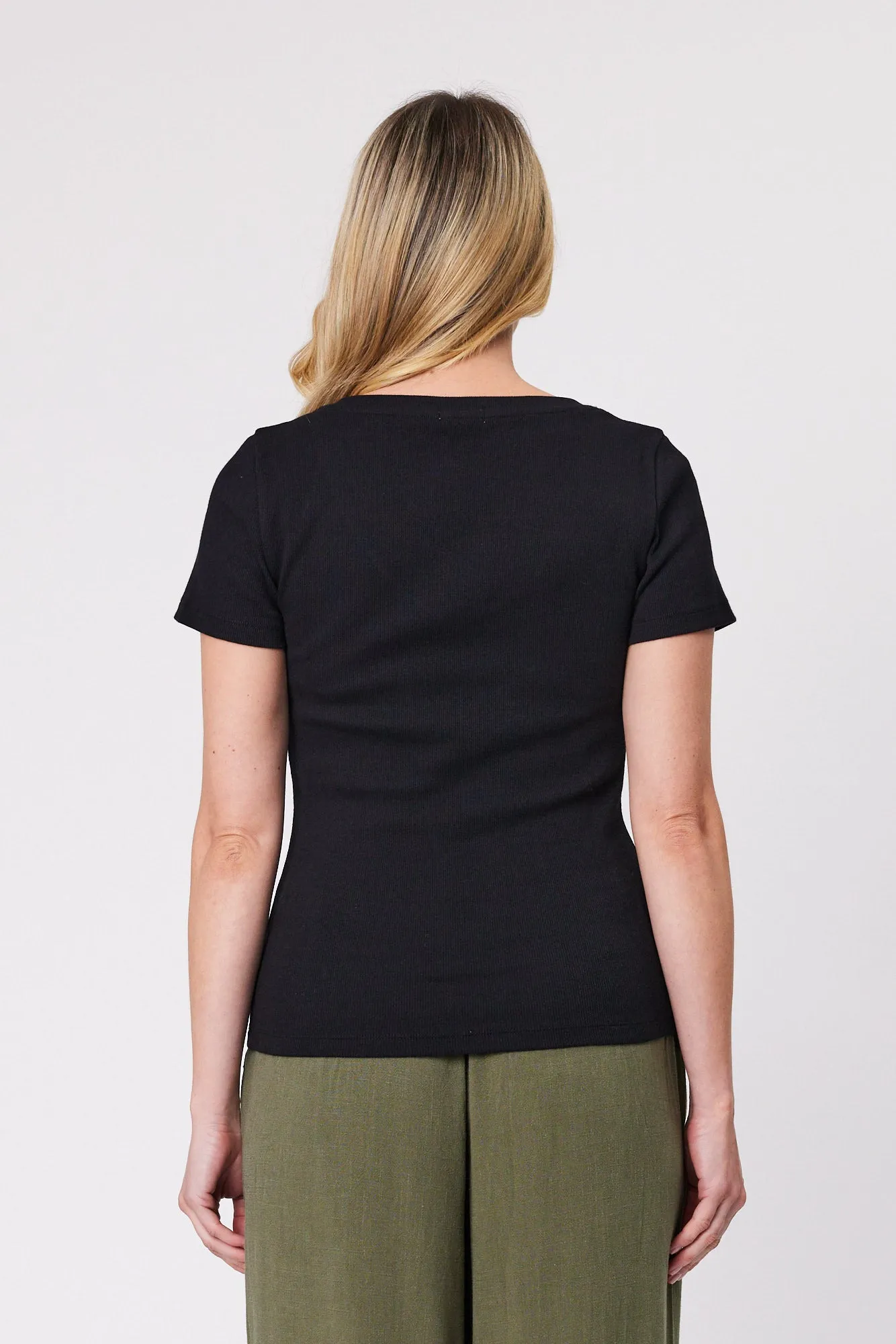 Shine On Essentials Rib V Neck Tee Black