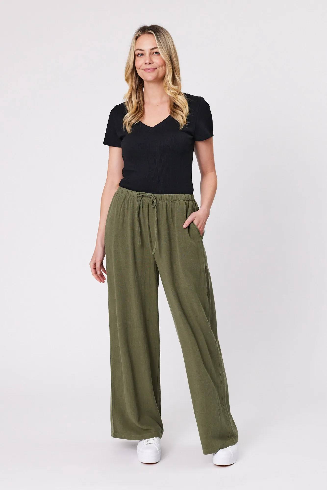 Shine On Essentials Rib V Neck Tee Black