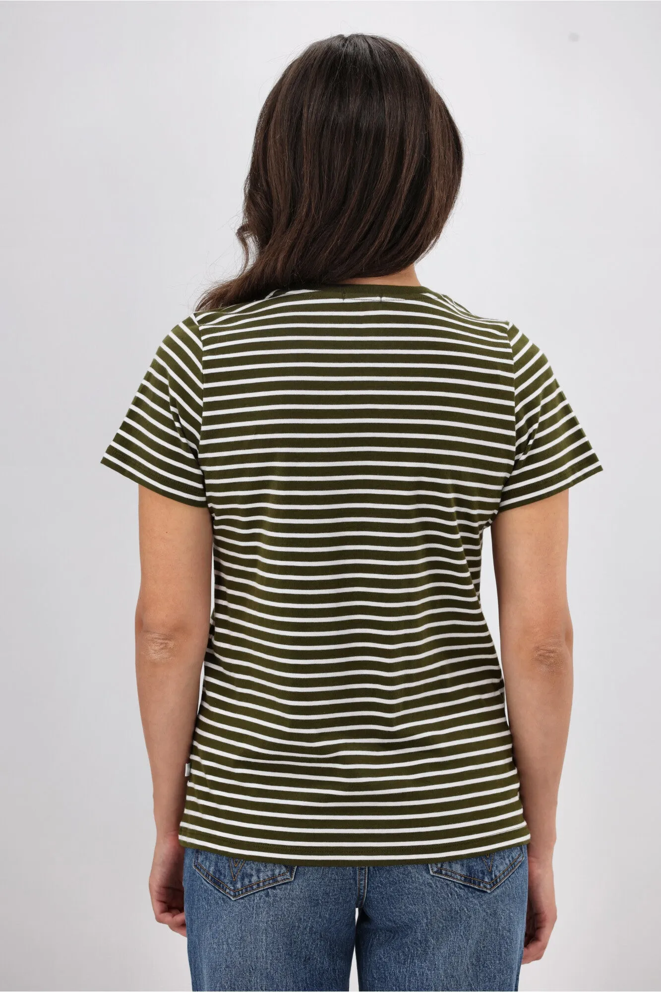 Shine On Essentials Stripe Tee Olive and White