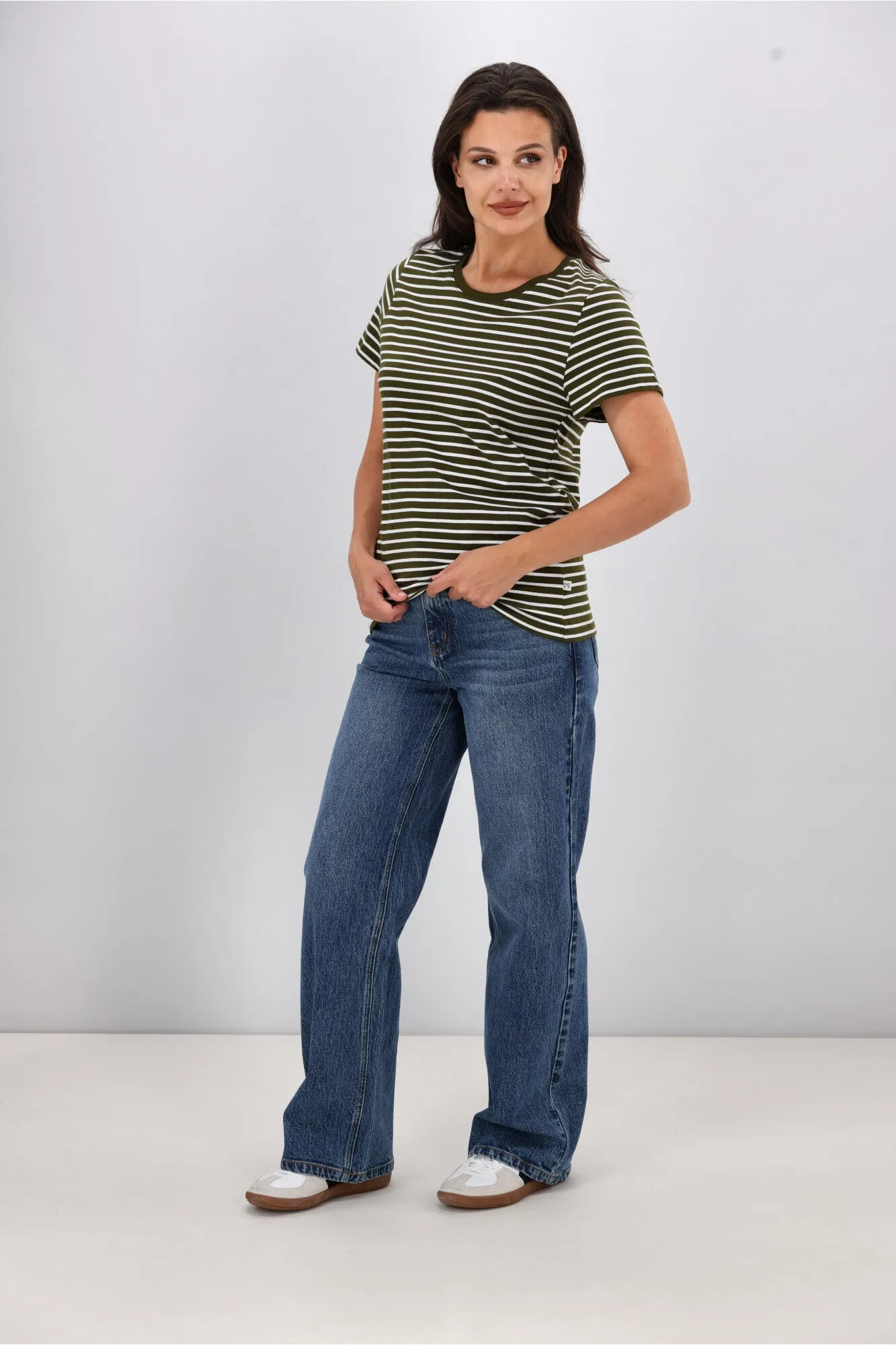Shine On Essentials Stripe Tee Olive and White