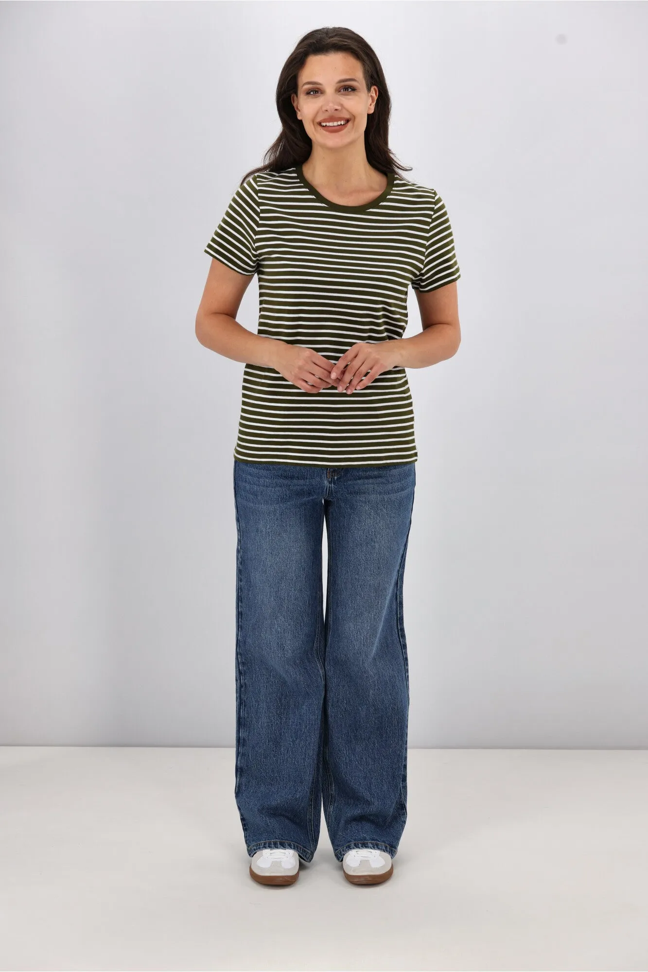 Shine On Essentials Stripe Tee Olive and White