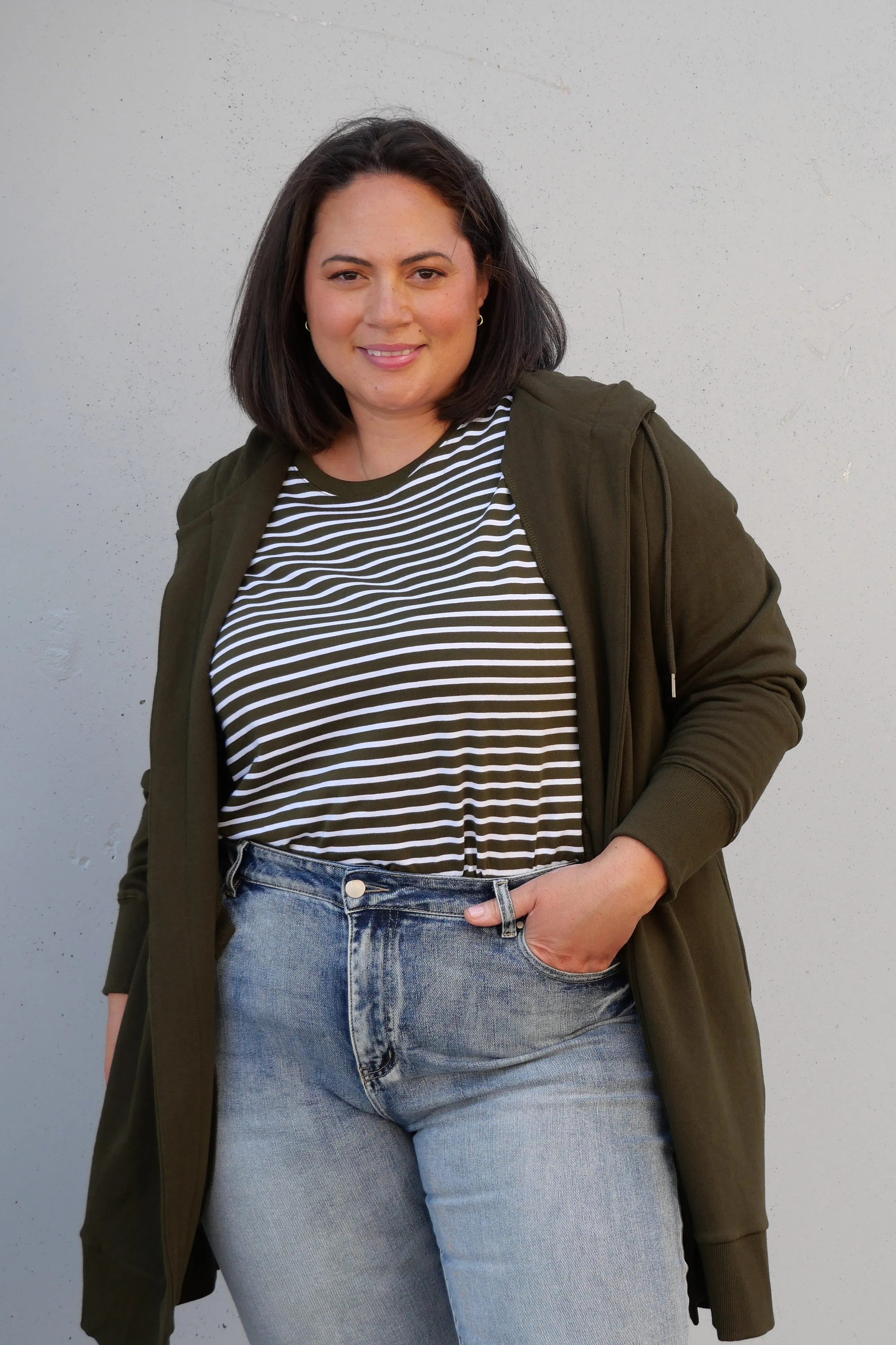 Shine On Essentials Stripe Tee Olive and White