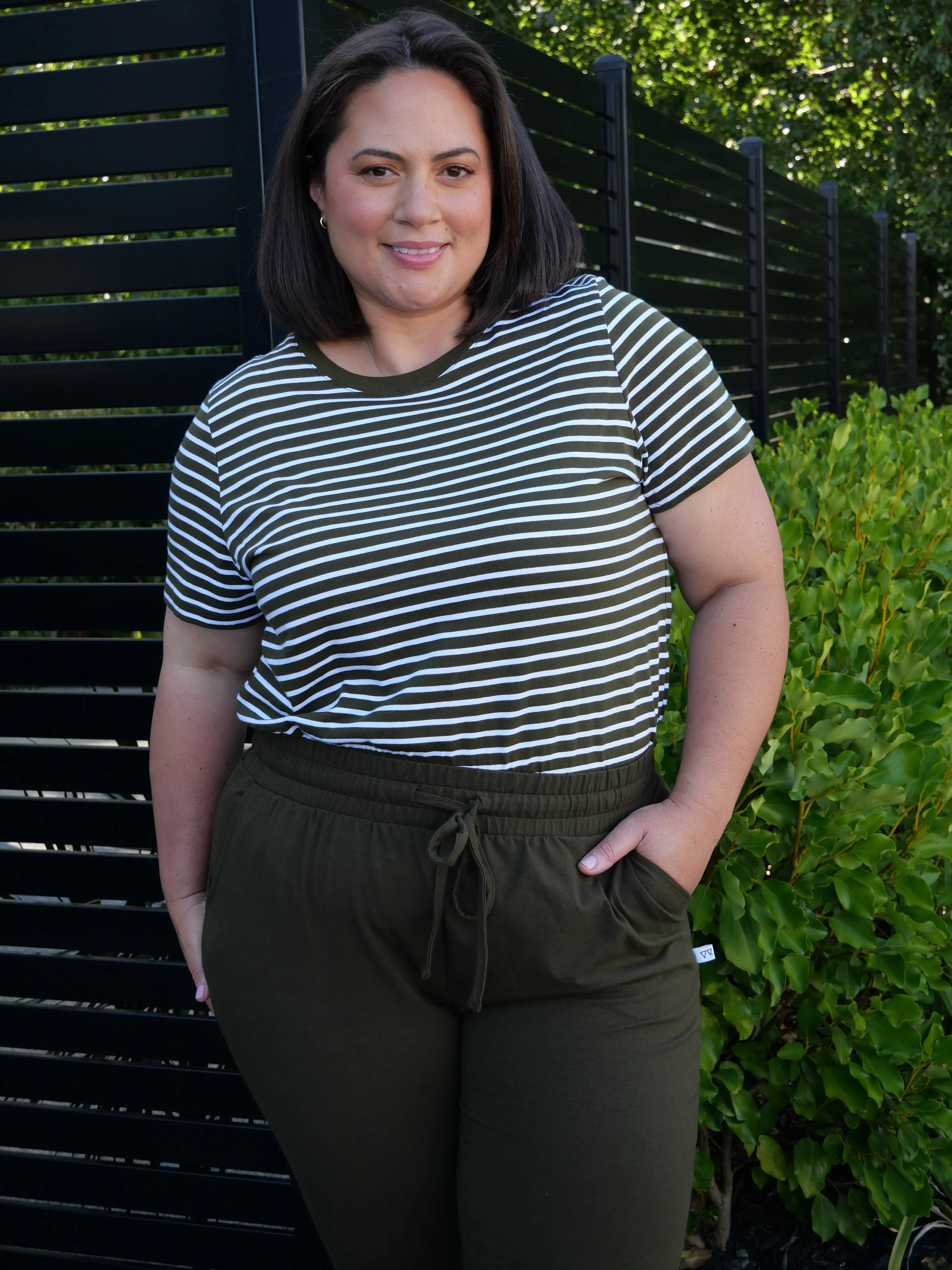 Shine On Essentials Stripe Tee Olive and White
