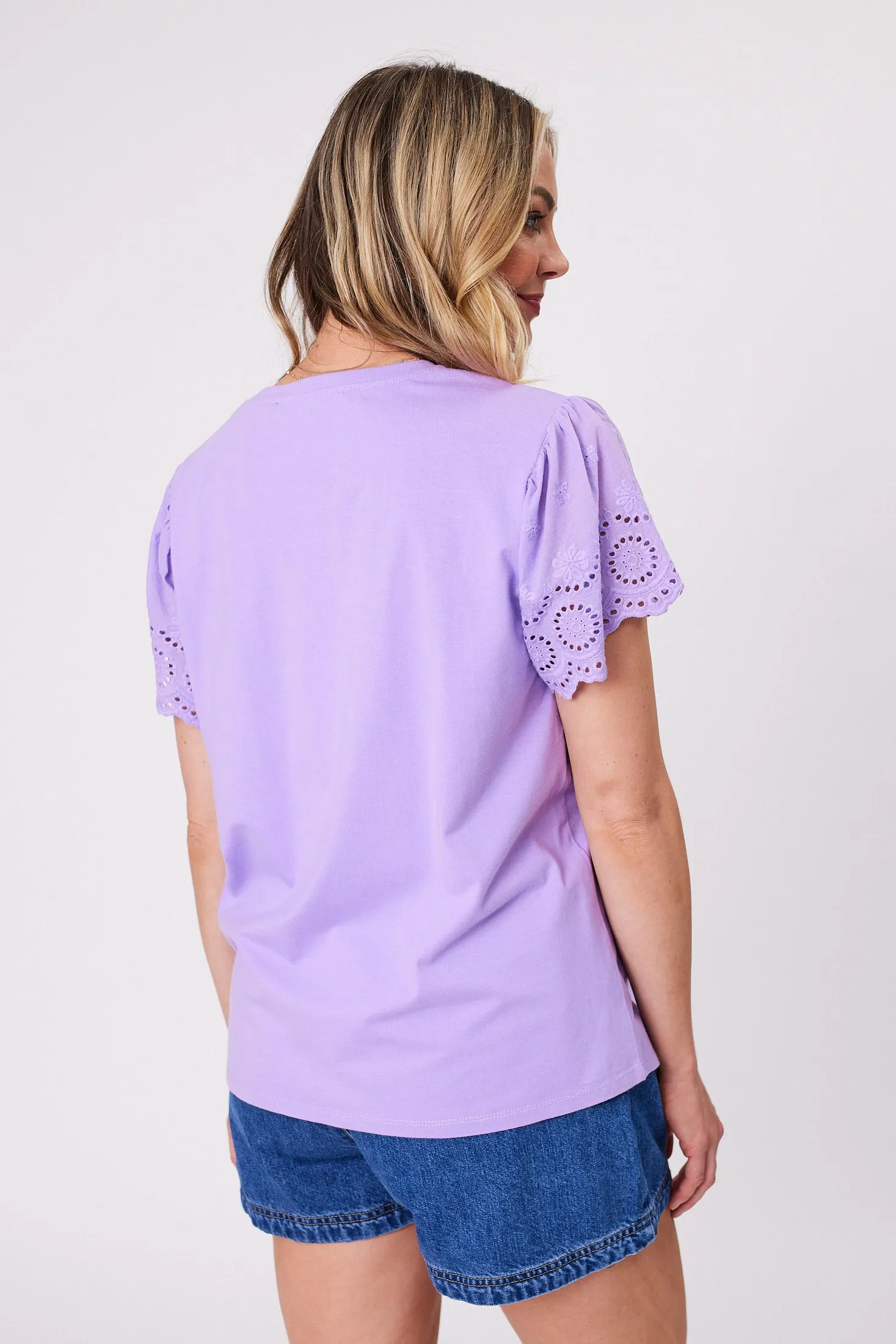 Shine On Label Alicent Broderie Flutter Tee Lilac