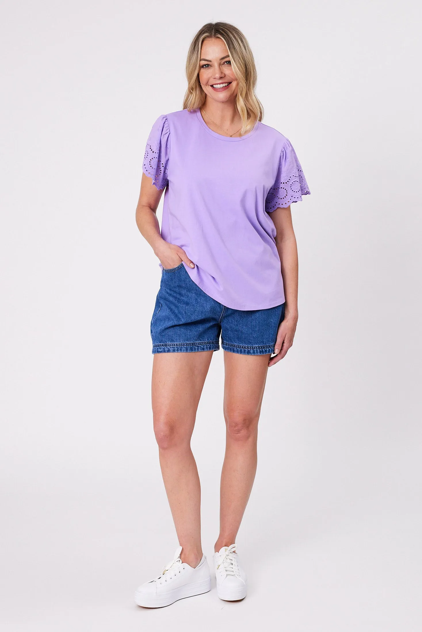 Shine On Label Alicent Broderie Flutter Tee Lilac