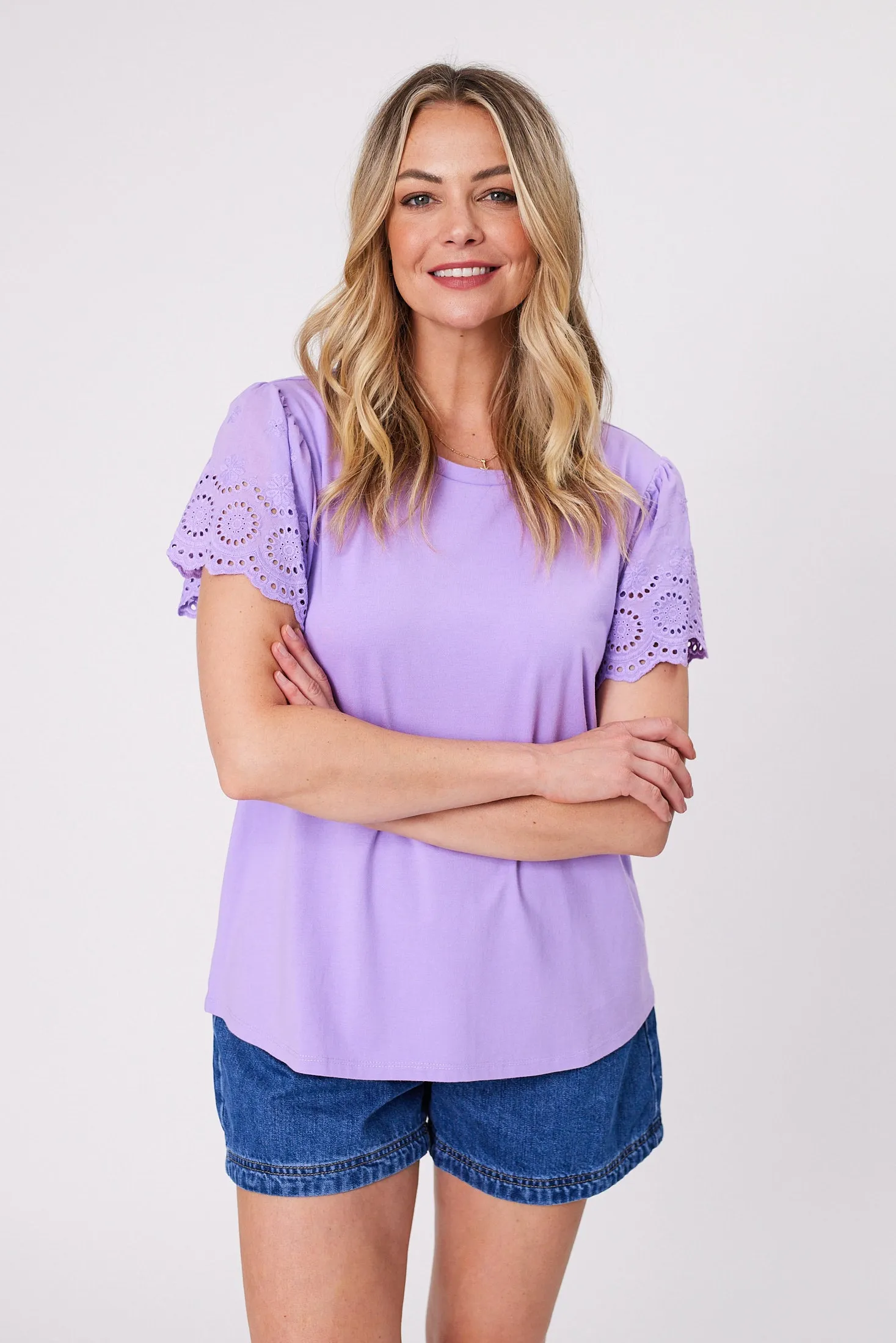 Shine On Label Alicent Broderie Flutter Tee Lilac