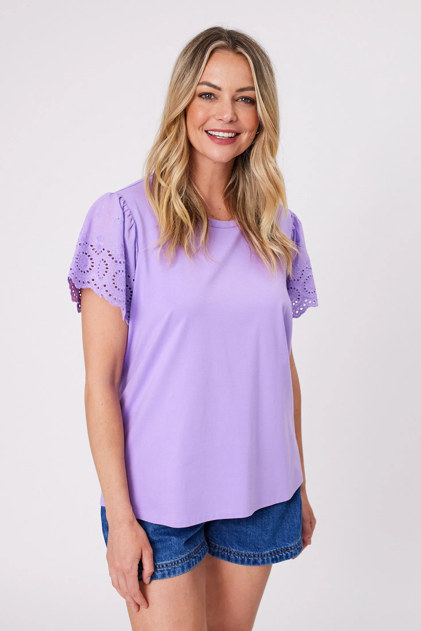 Shine On Label Alicent Broderie Flutter Tee Lilac