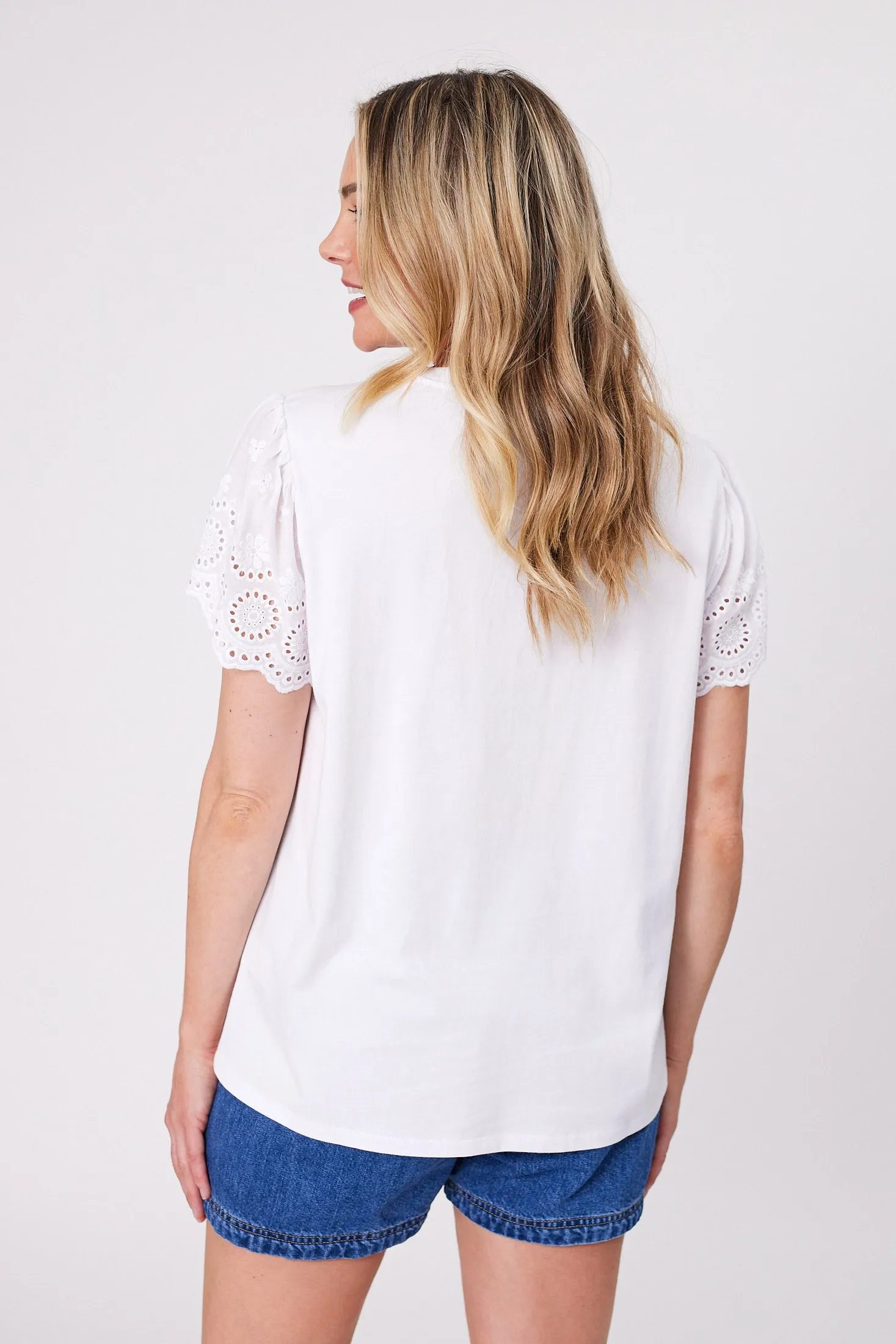 Shine On Label Alicent Broderie Flutter Tee White