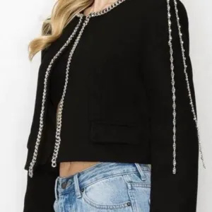 Silver Chain Crop Blazer In Black